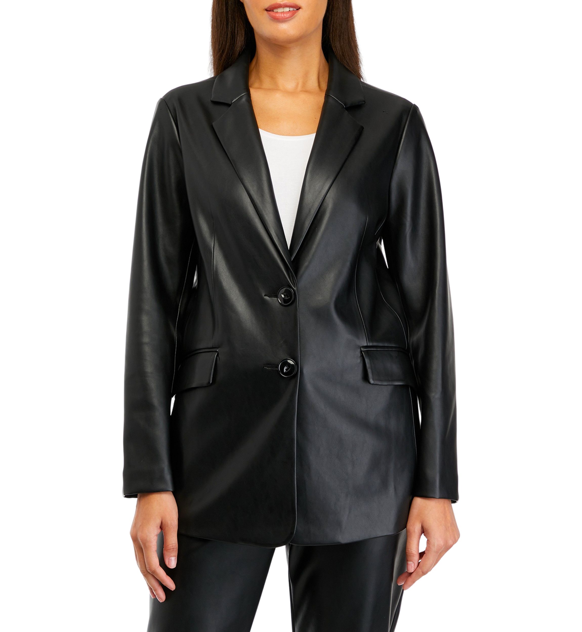 Womens Vegan Leather Blazer