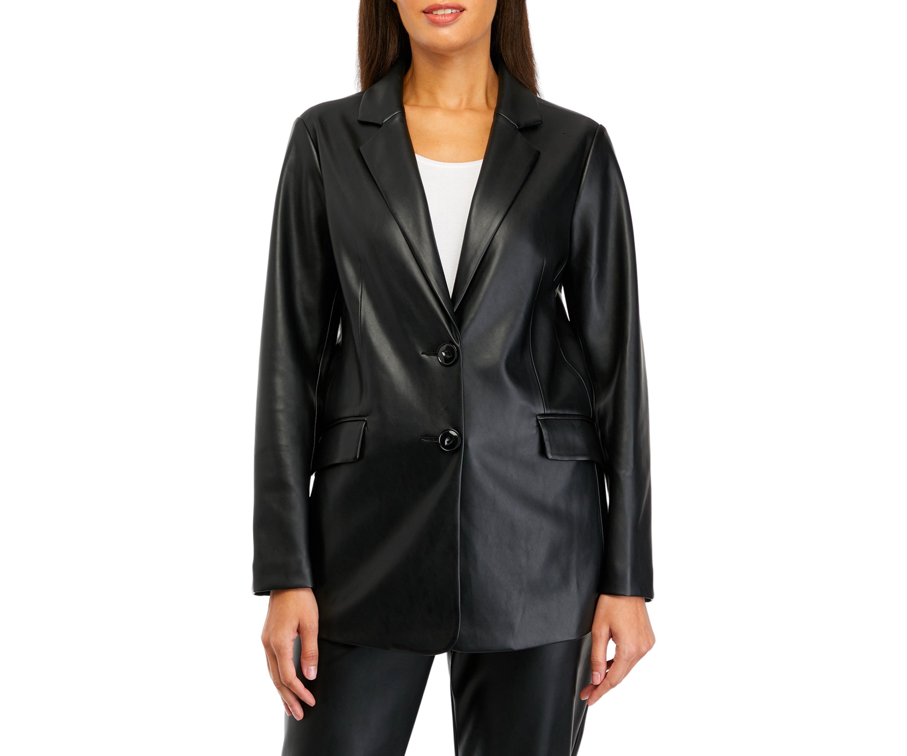 Womens Vegan Leather Blazer