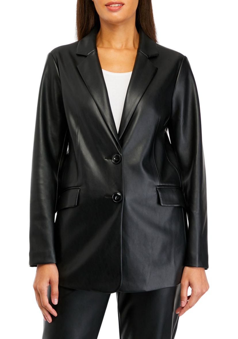 Womens Vegan Leather Blazer