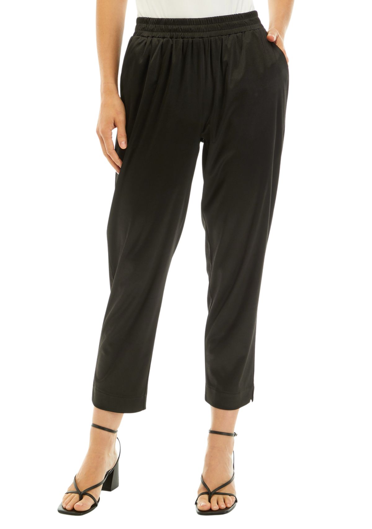 Womens Pull On Satin Knit Pants