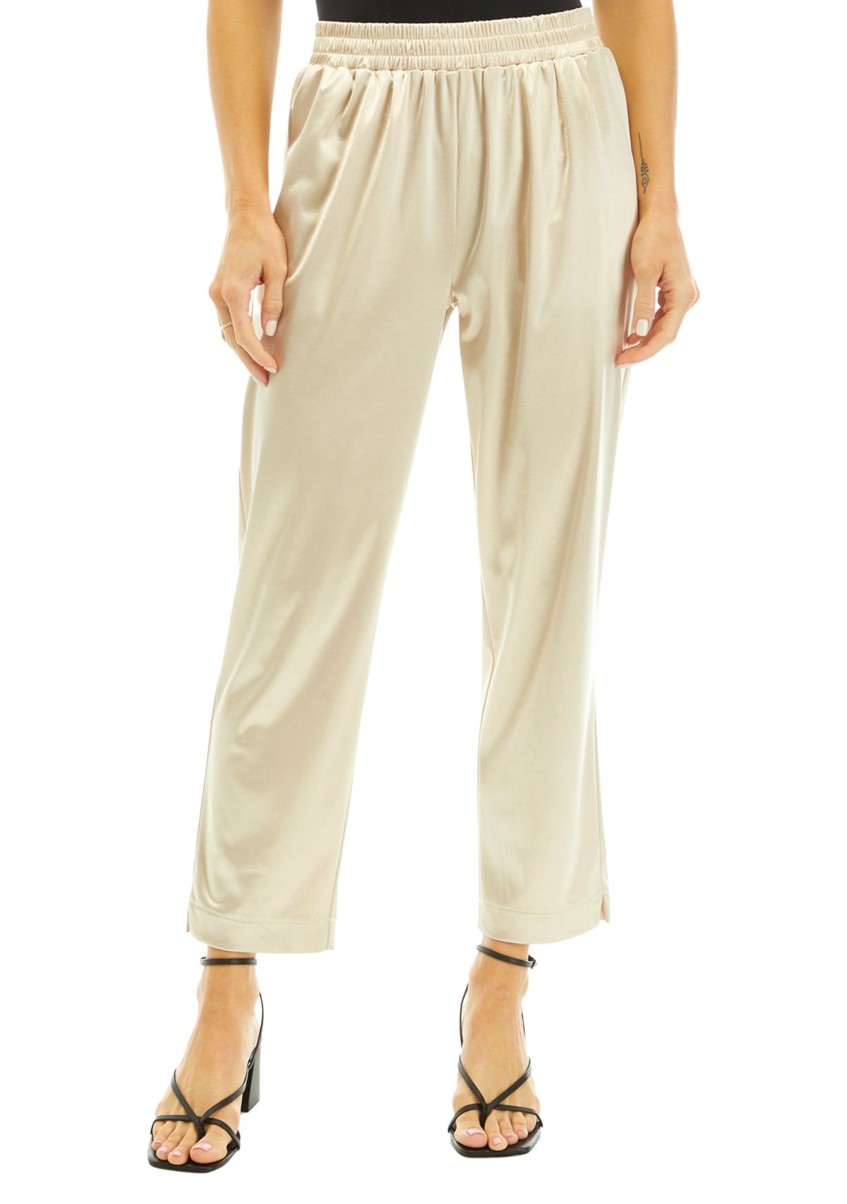 Womens Pull On Satin Knit Pants