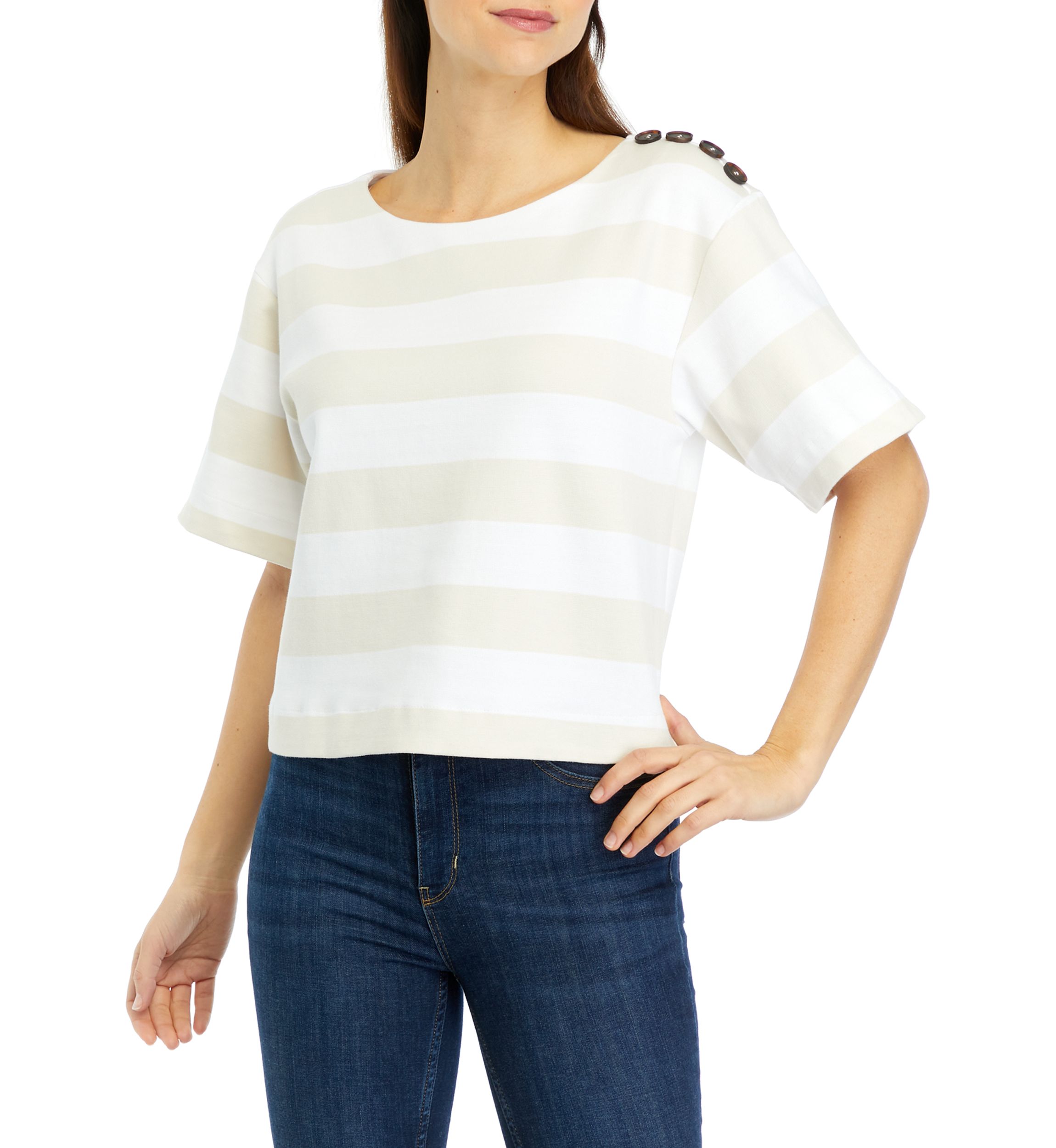 Womens Short Sleeve Stripe Ponte Top