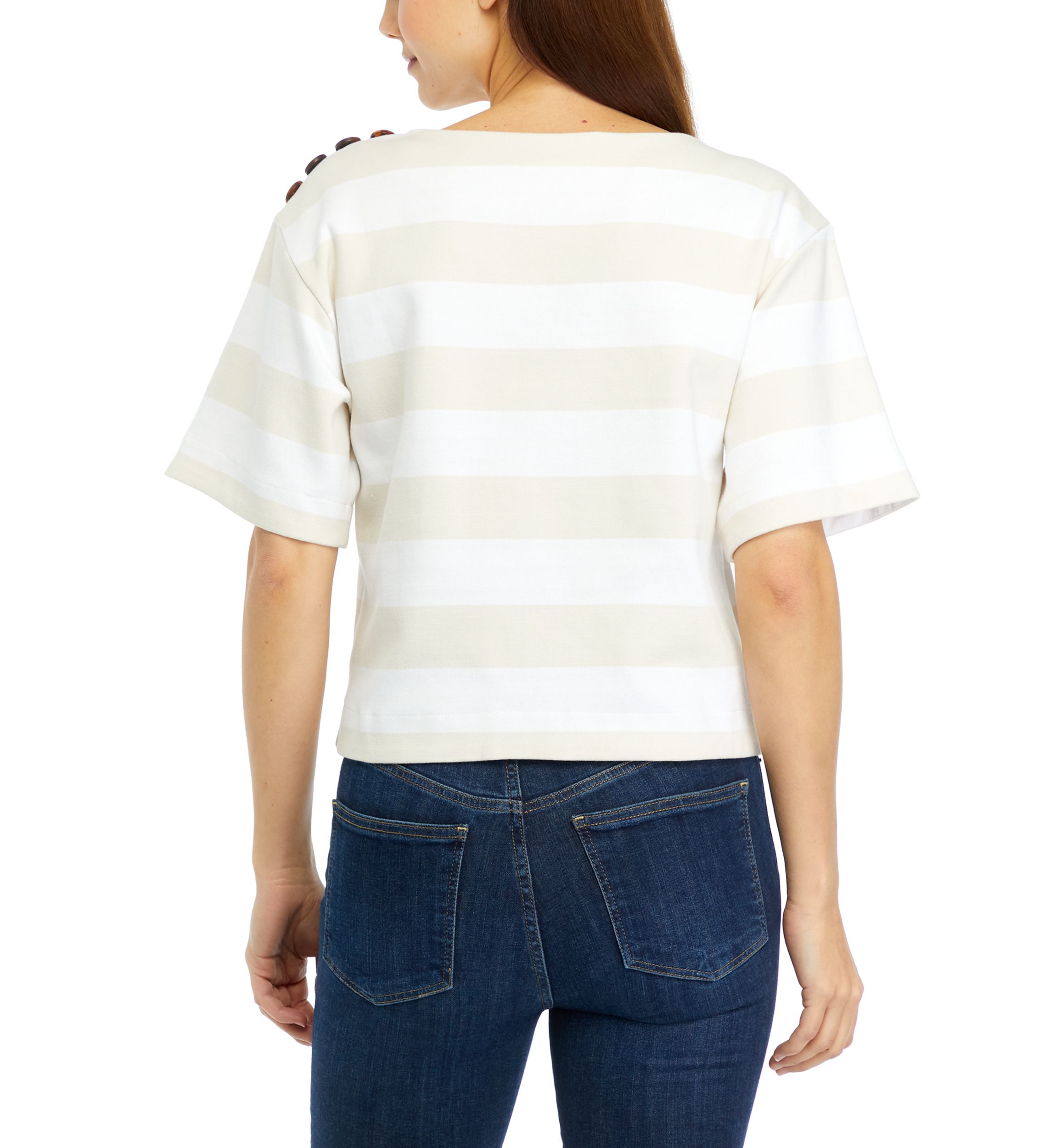 Womens Short Sleeve Stripe Ponte Top