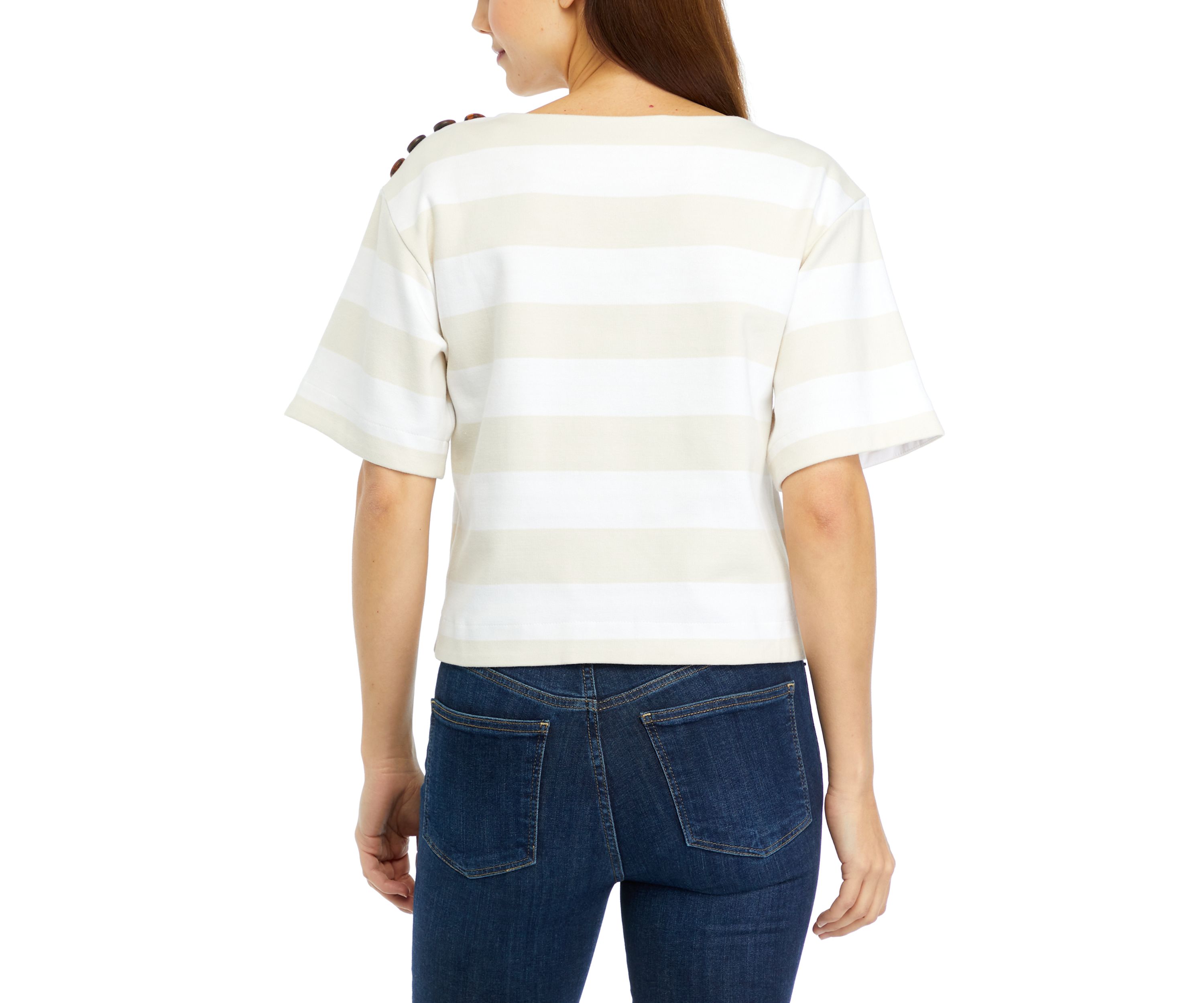 Womens Short Sleeve Stripe Ponte Top