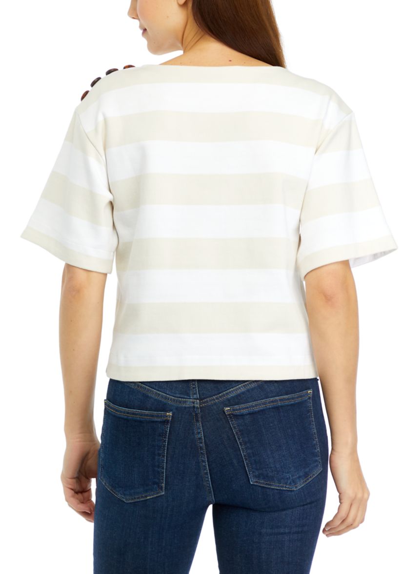 Womens Short Sleeve Stripe Ponte Top