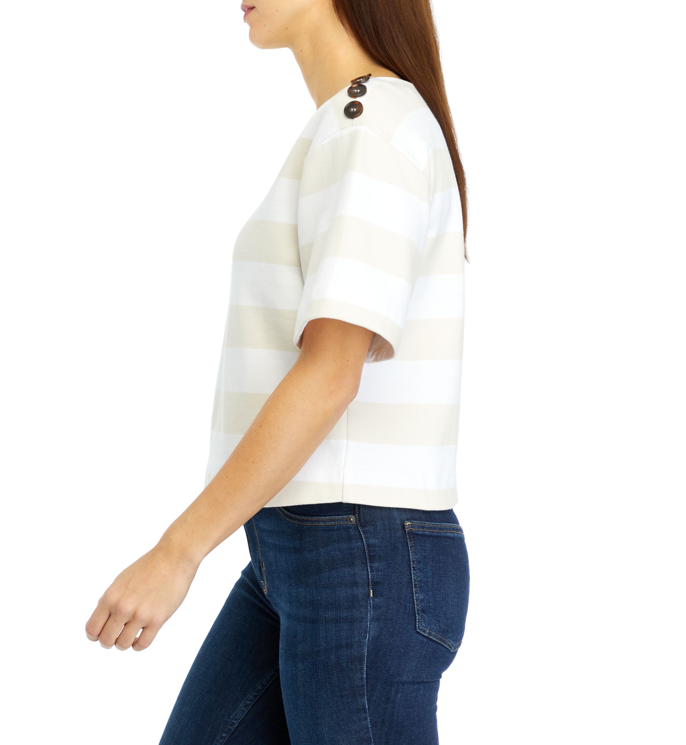 Womens Short Sleeve Stripe Ponte Top