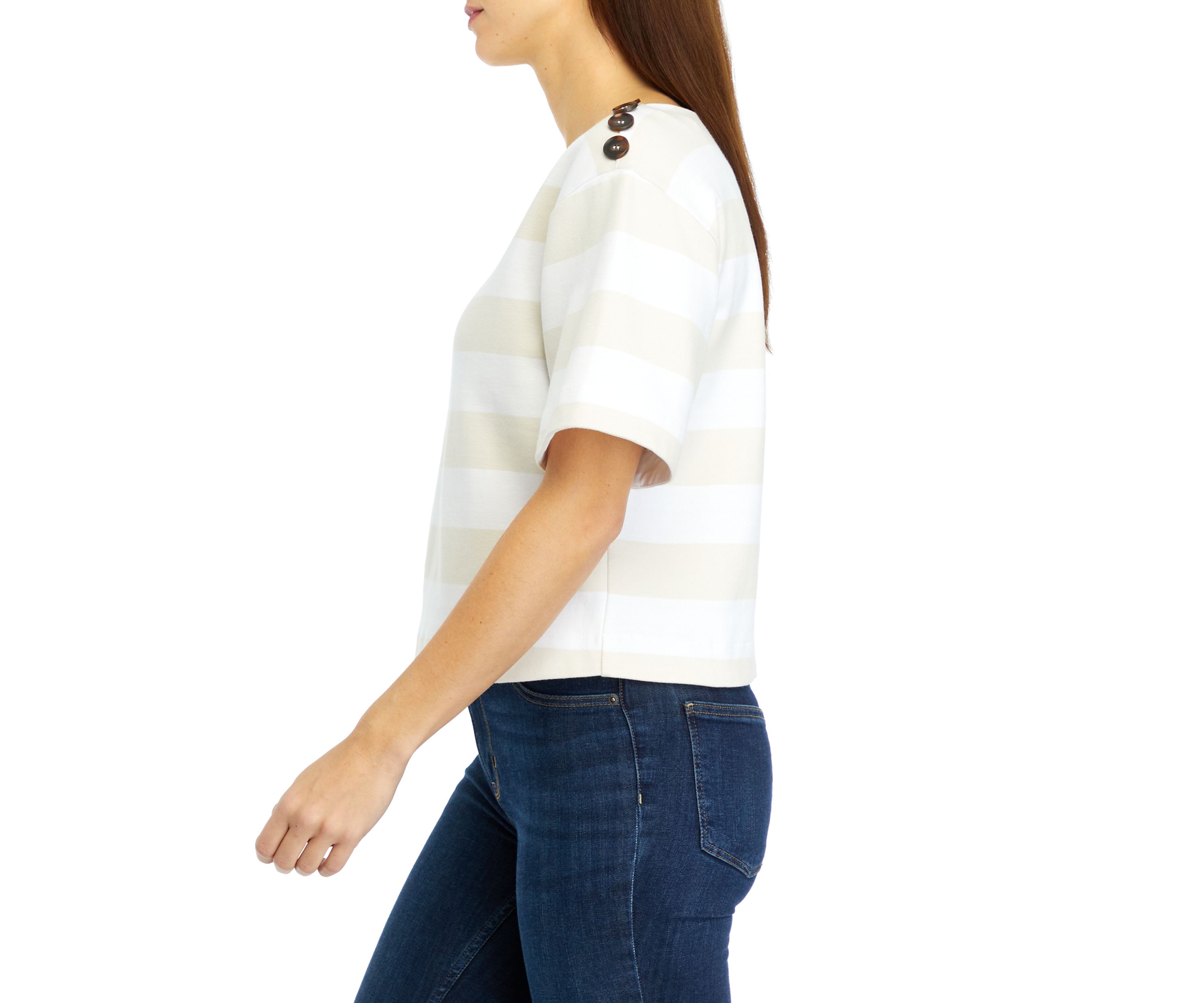 Womens Short Sleeve Stripe Ponte Top