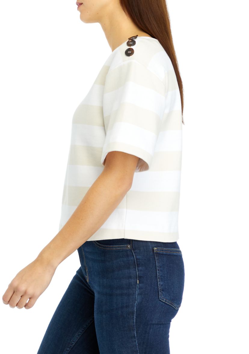 Womens Short Sleeve Stripe Ponte Top
