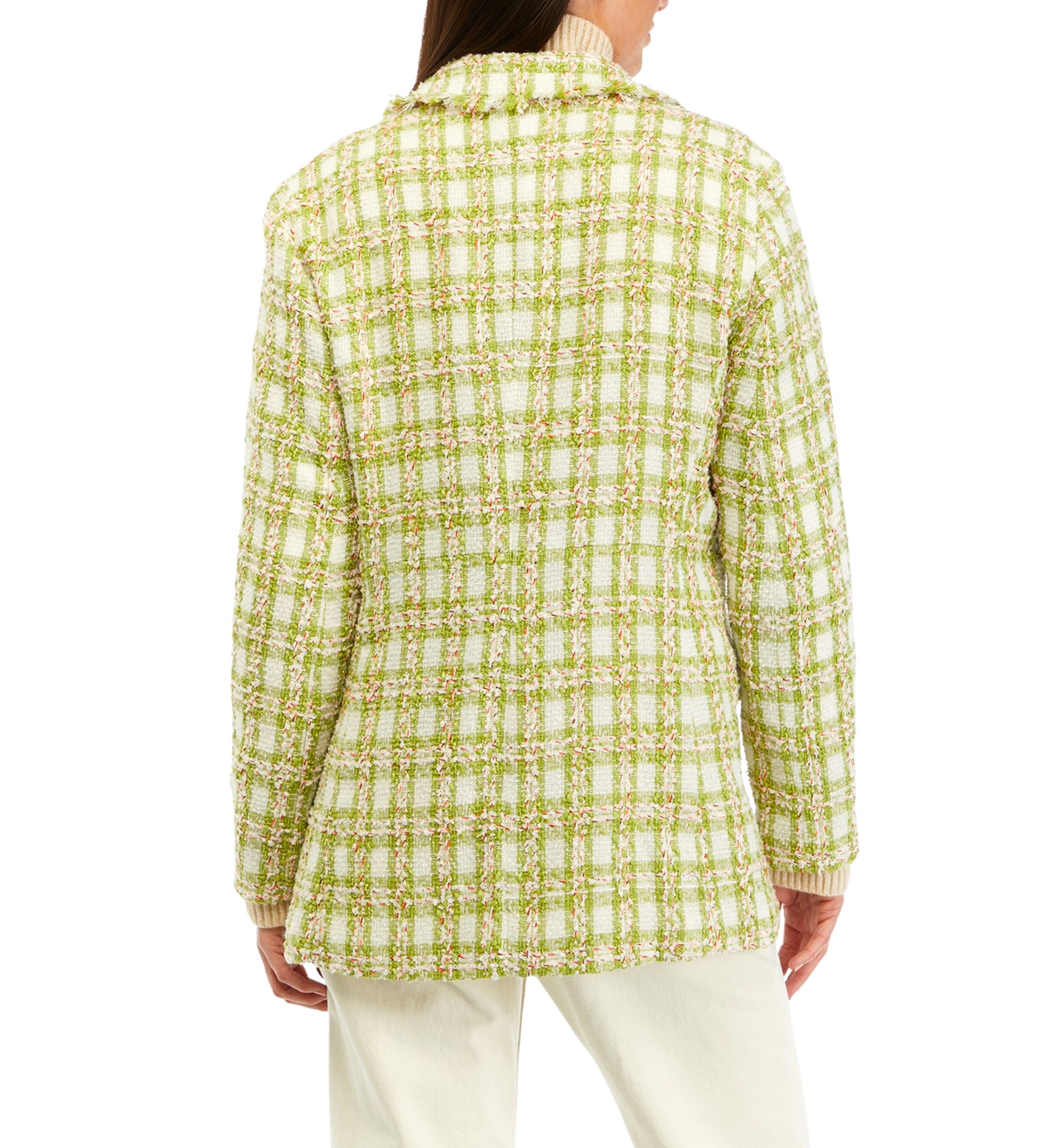 Womens Notch Collar Plaid Tweed Blazer 