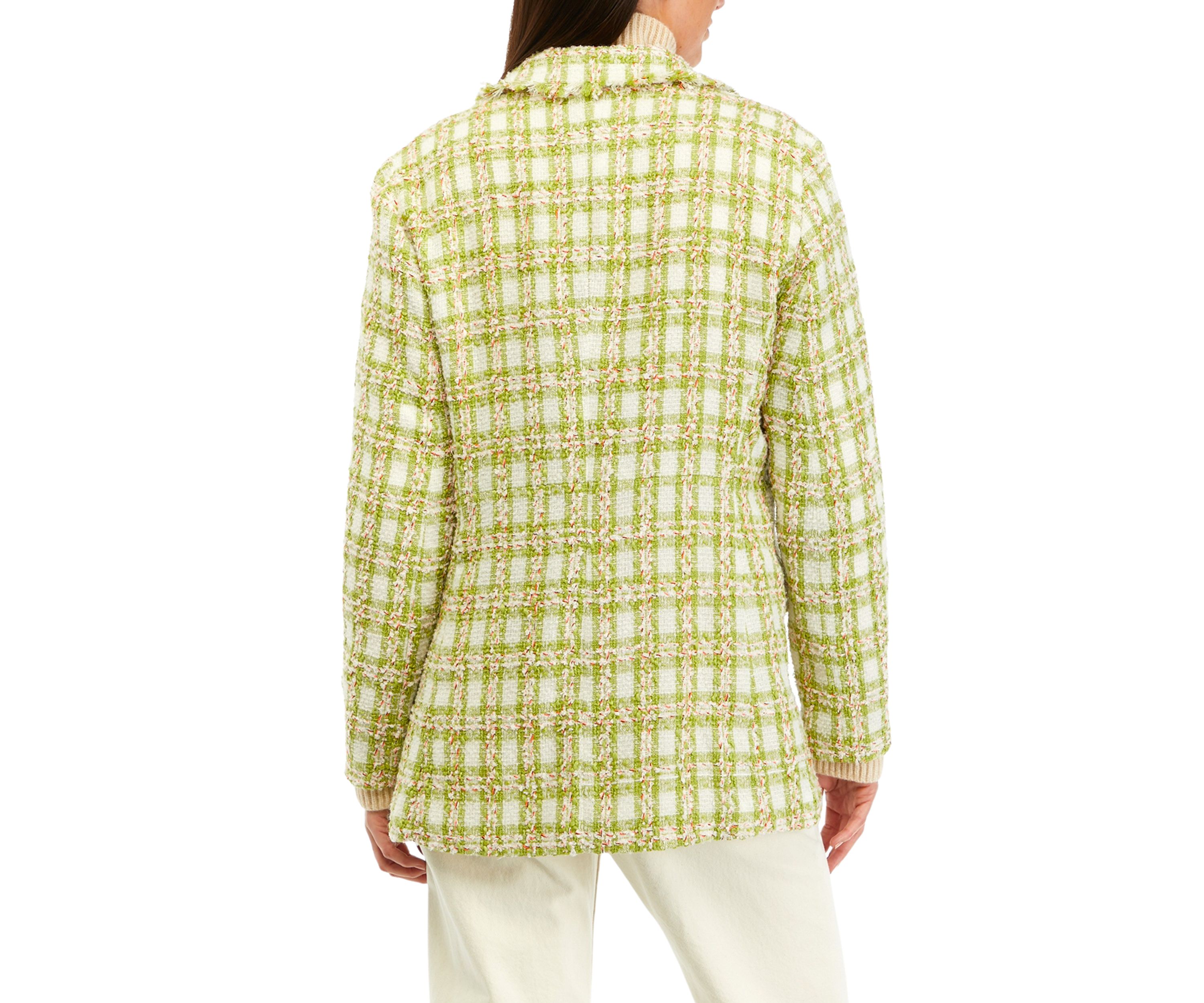 Womens Notch Collar Plaid Tweed Blazer 