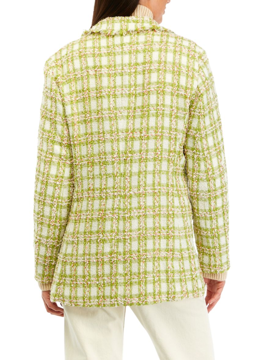 Womens Notch Collar Plaid Tweed Blazer 