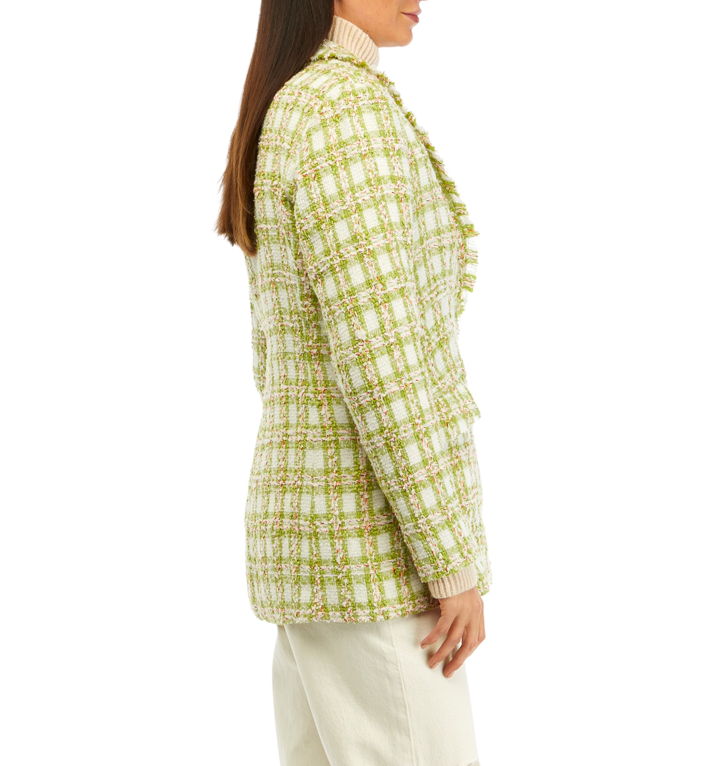Womens Notch Collar Plaid Tweed Blazer 