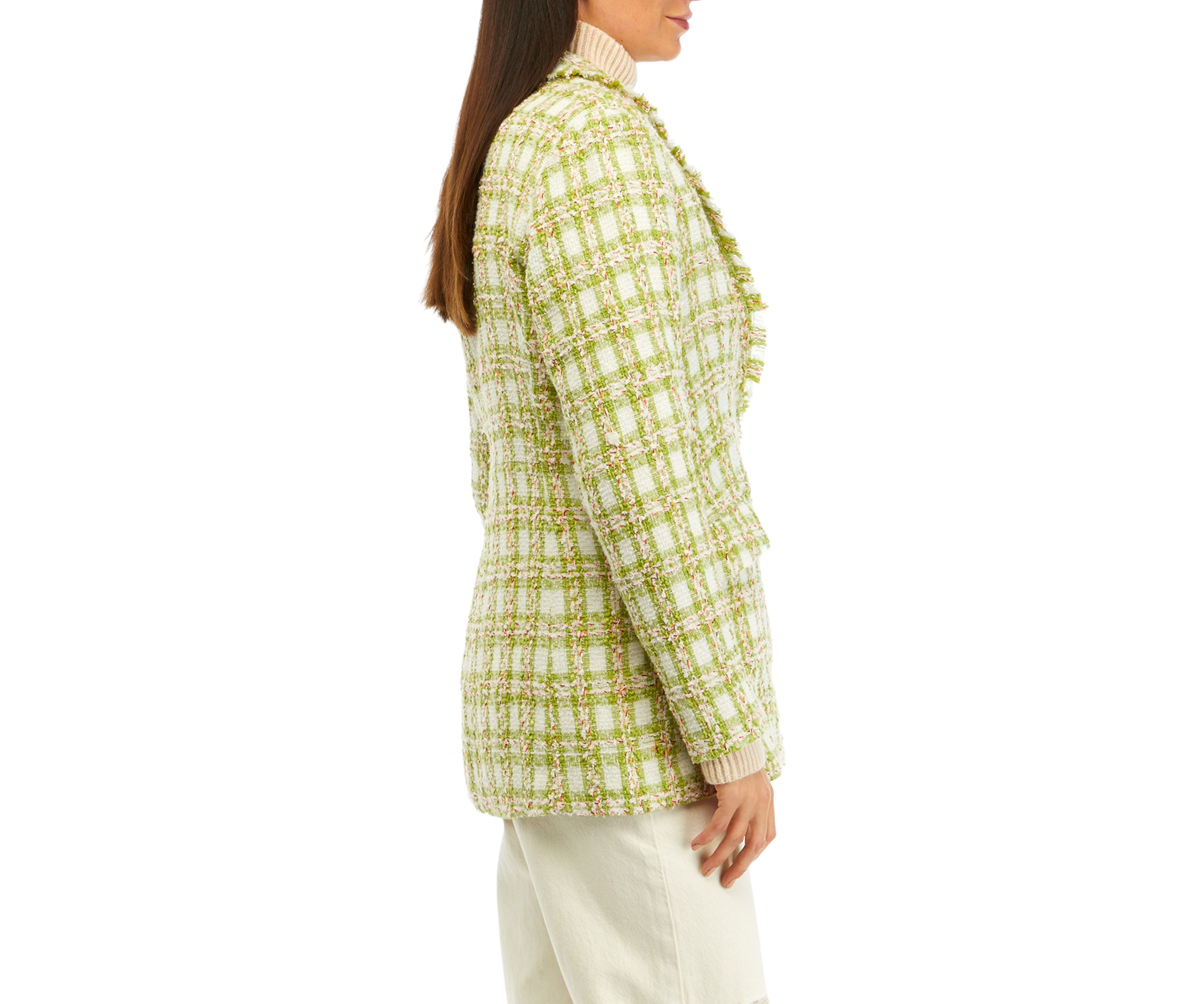 Womens Notch Collar Plaid Tweed Blazer 