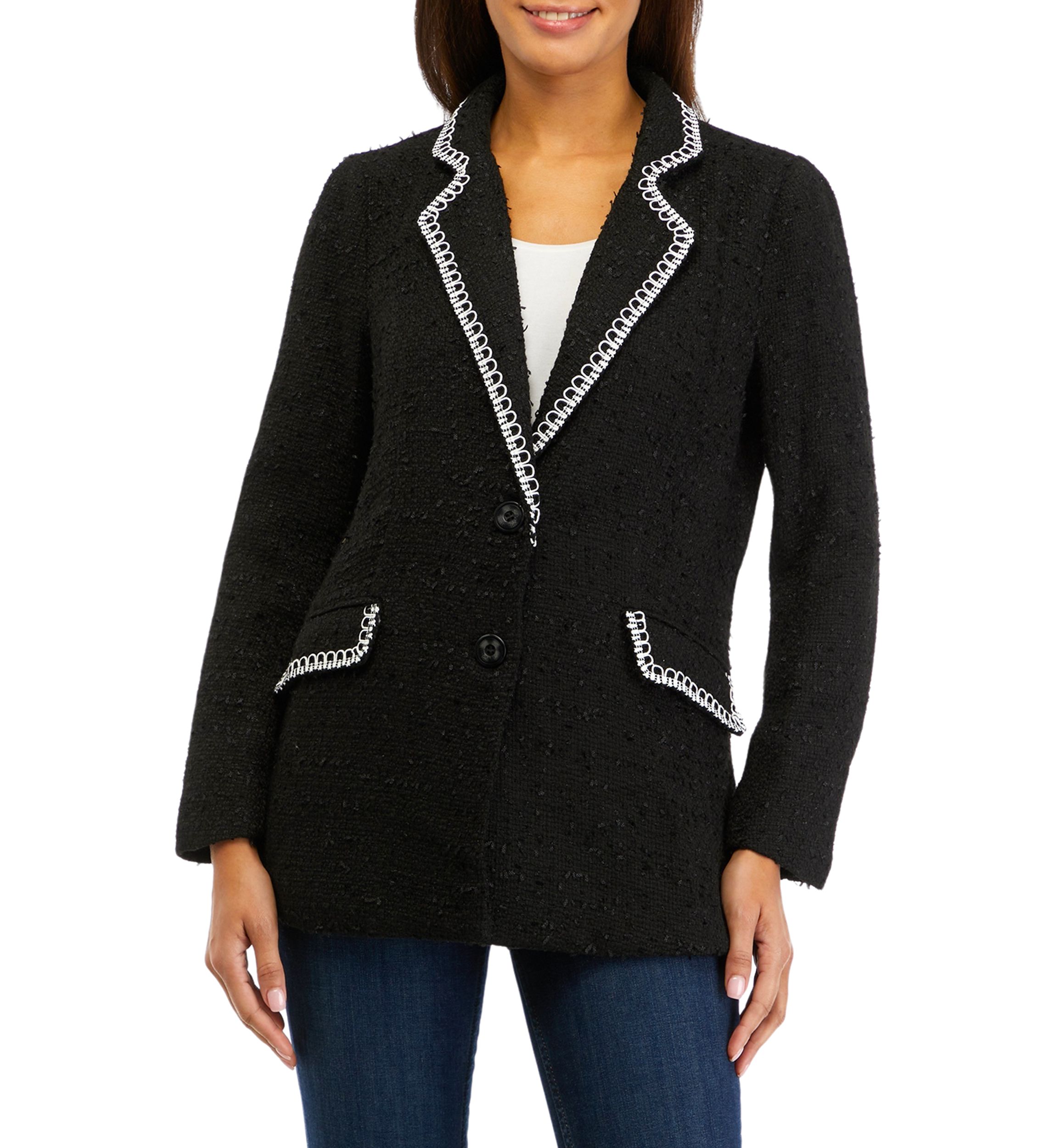Womens Notch Collar Tweed Blazer
