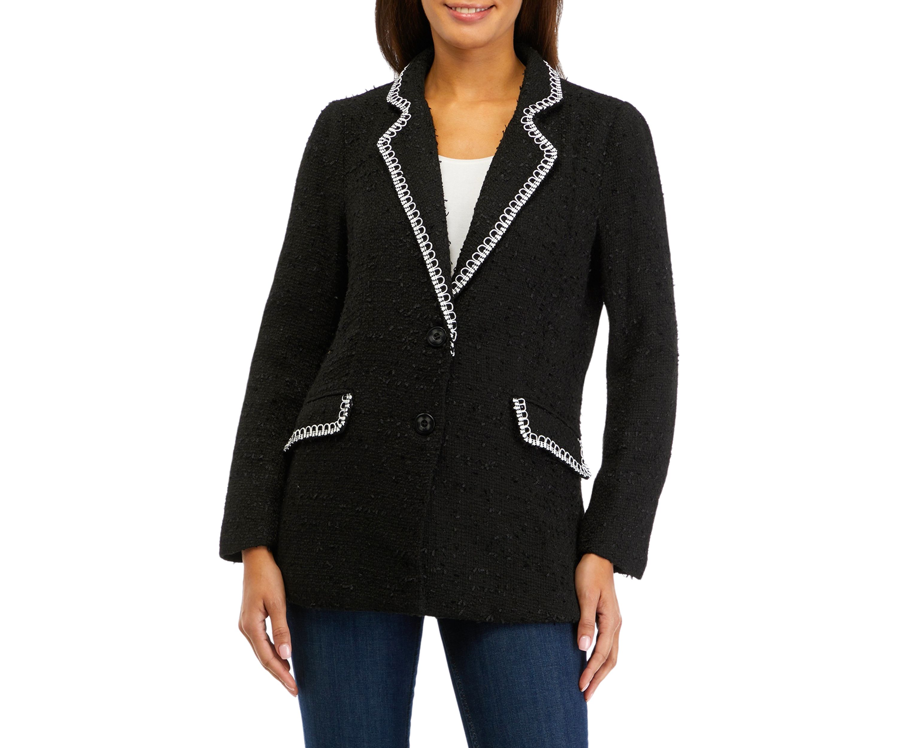 Womens Notch Collar Tweed Blazer