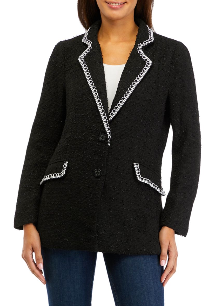 Womens Notch Collar Tweed Blazer