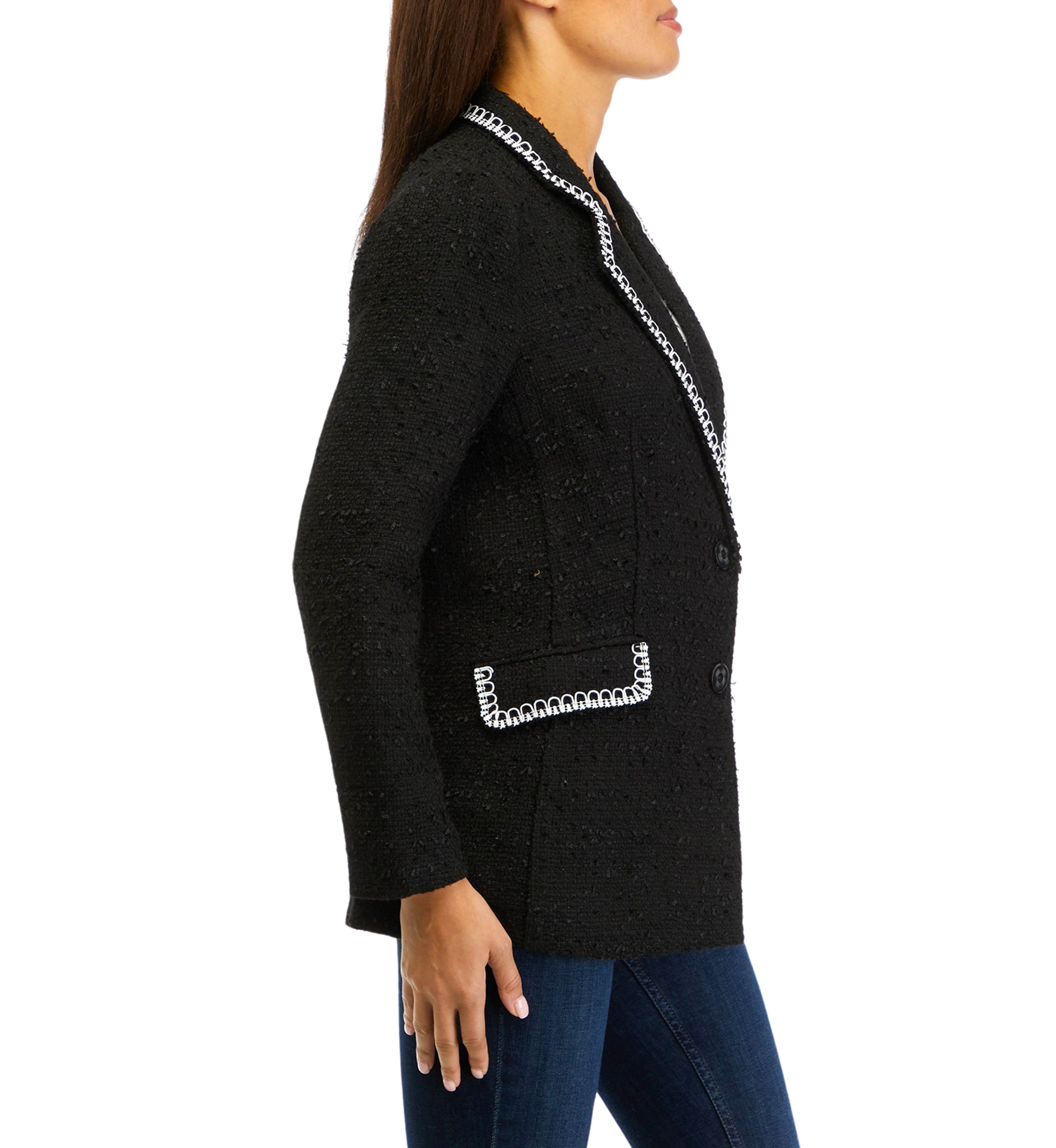 Womens Notch Collar Tweed Blazer