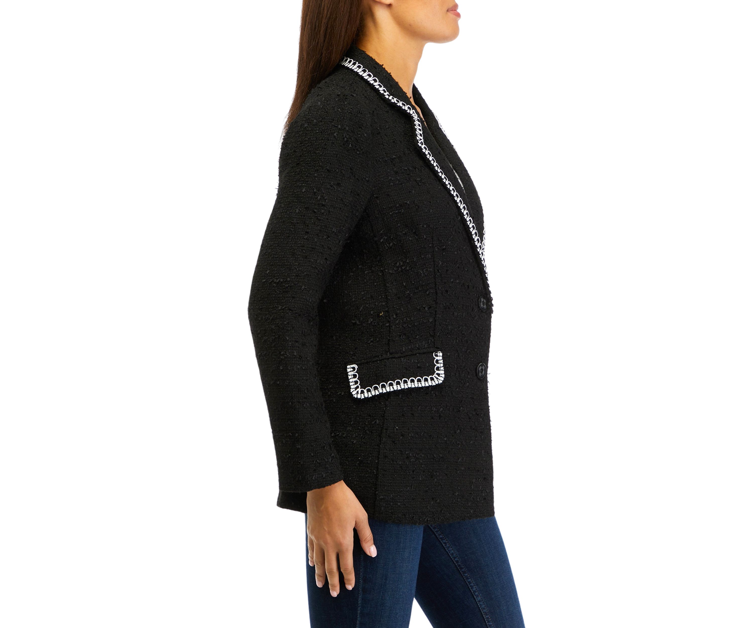 Womens Notch Collar Tweed Blazer