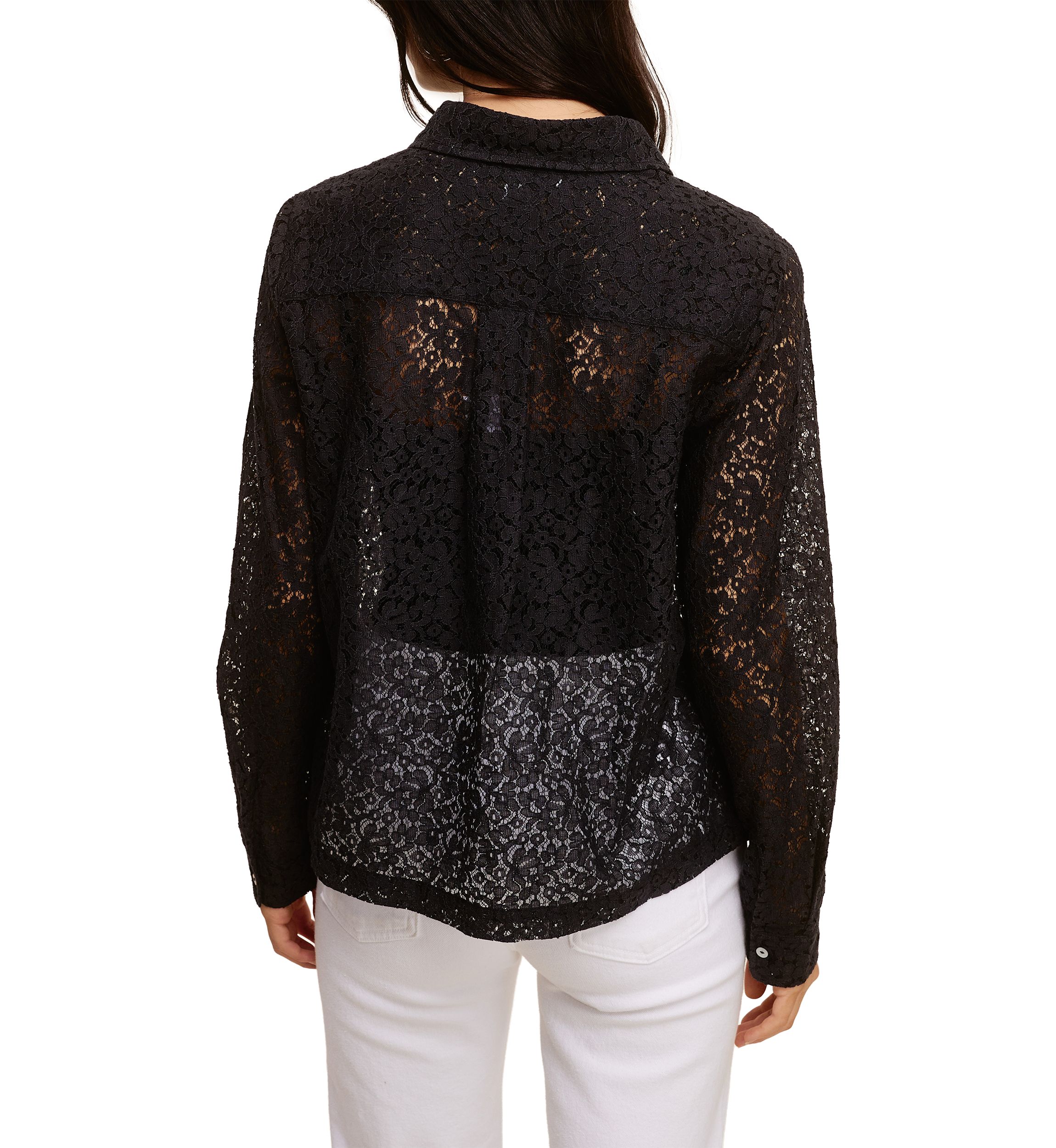 Womens Long Sleeve Button Front Lace Top