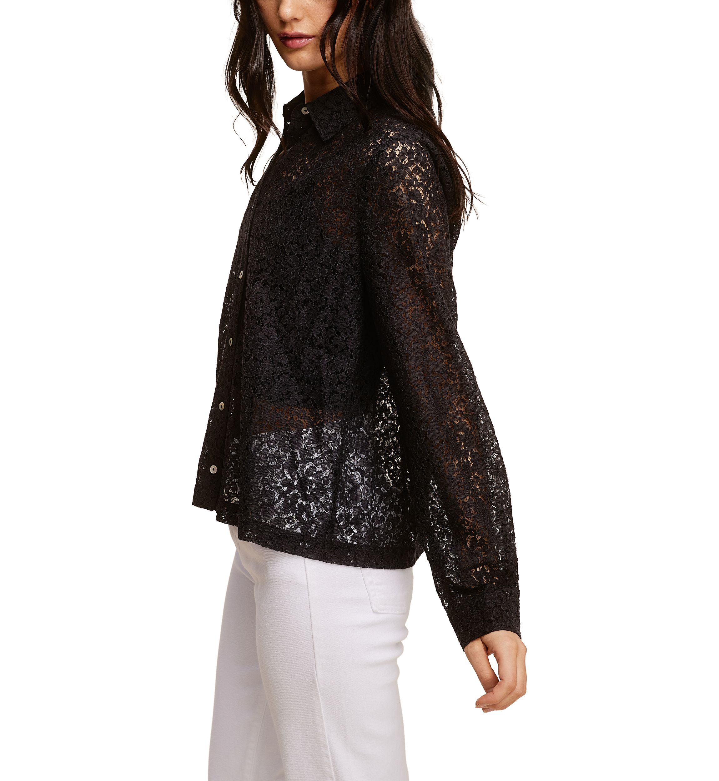 Womens Long Sleeve Button Front Lace Top