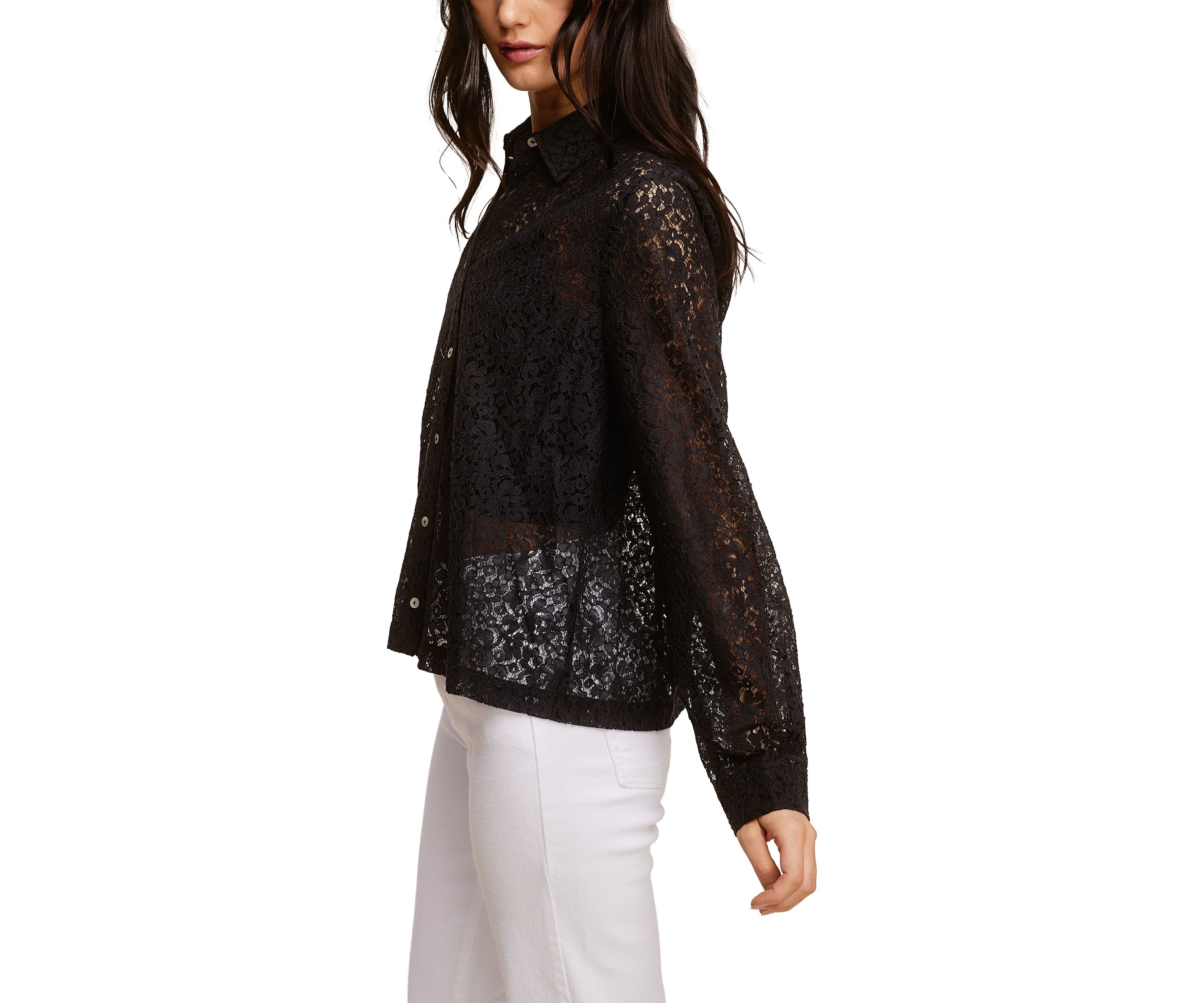 Womens Long Sleeve Button Front Lace Top