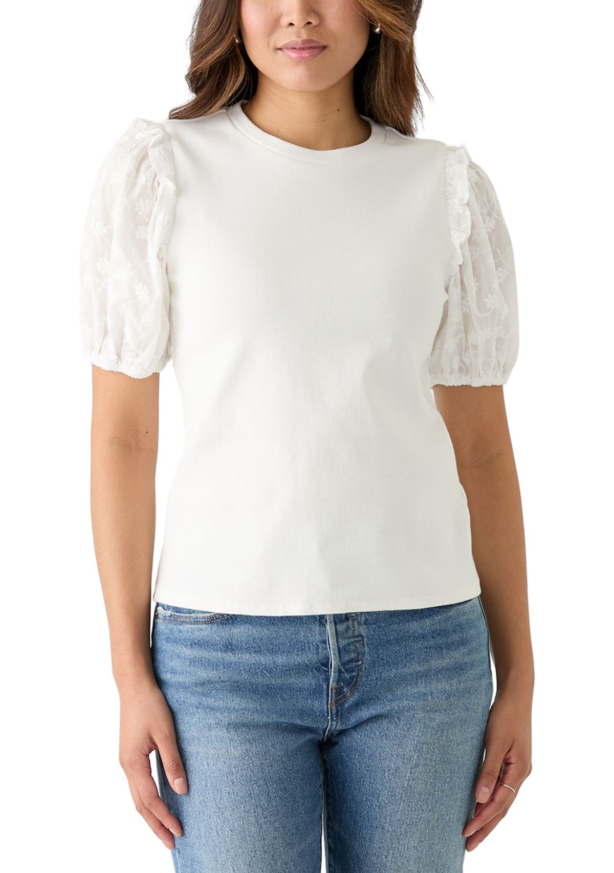 Womens Short Sleeve Knit Woven Top