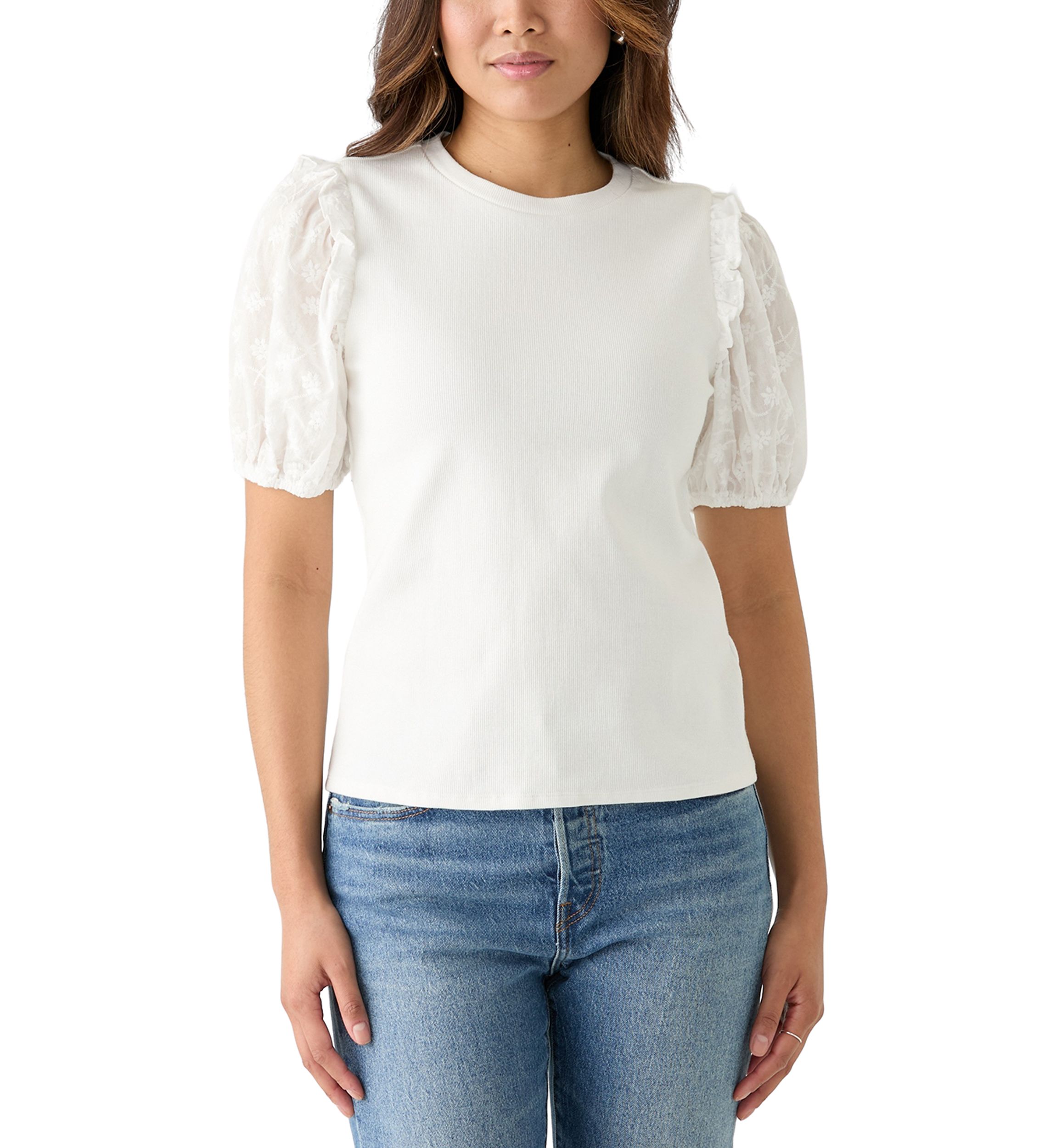 Womens Short Sleeve Knit Woven Top