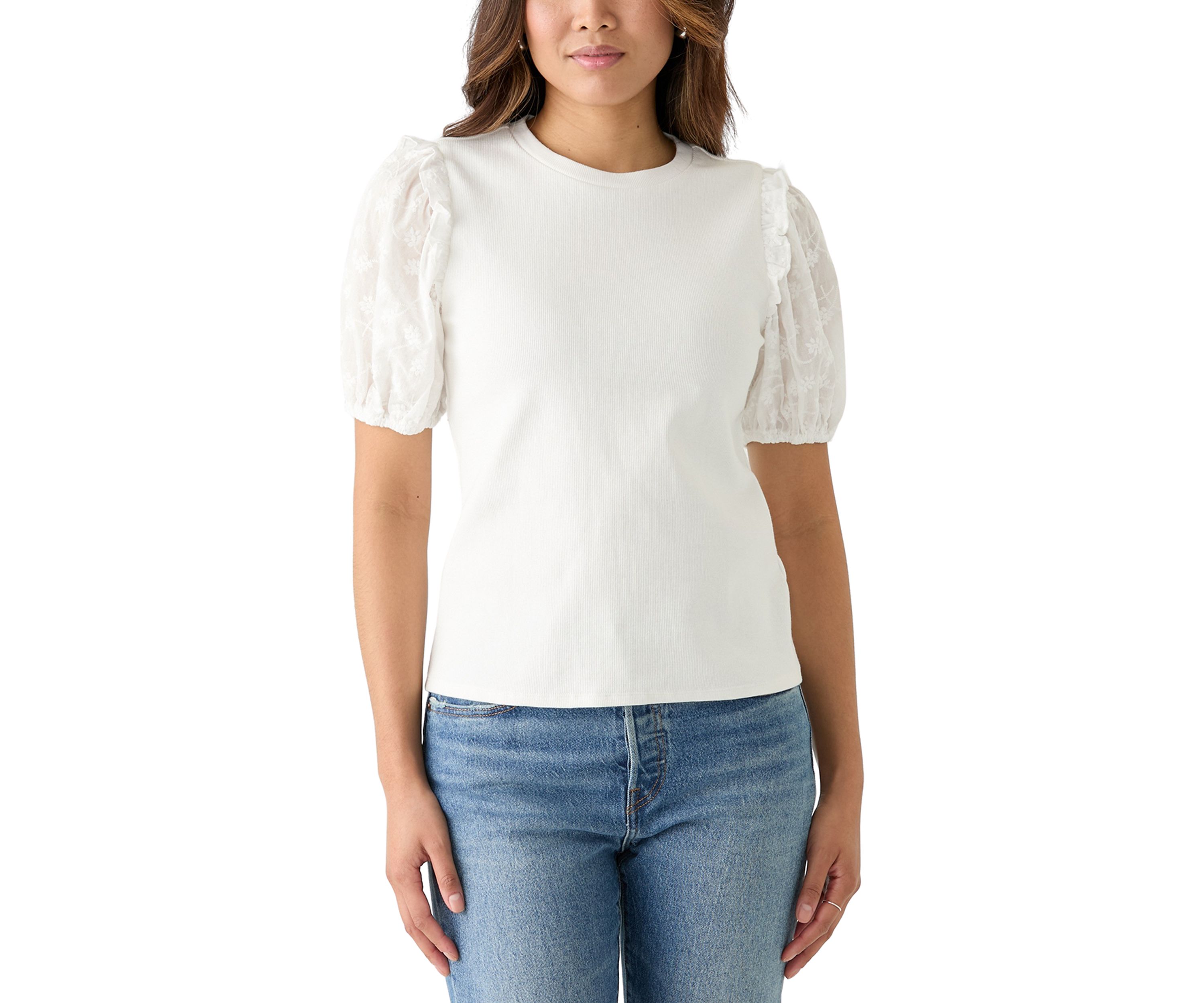 Womens Short Sleeve Knit Woven Top