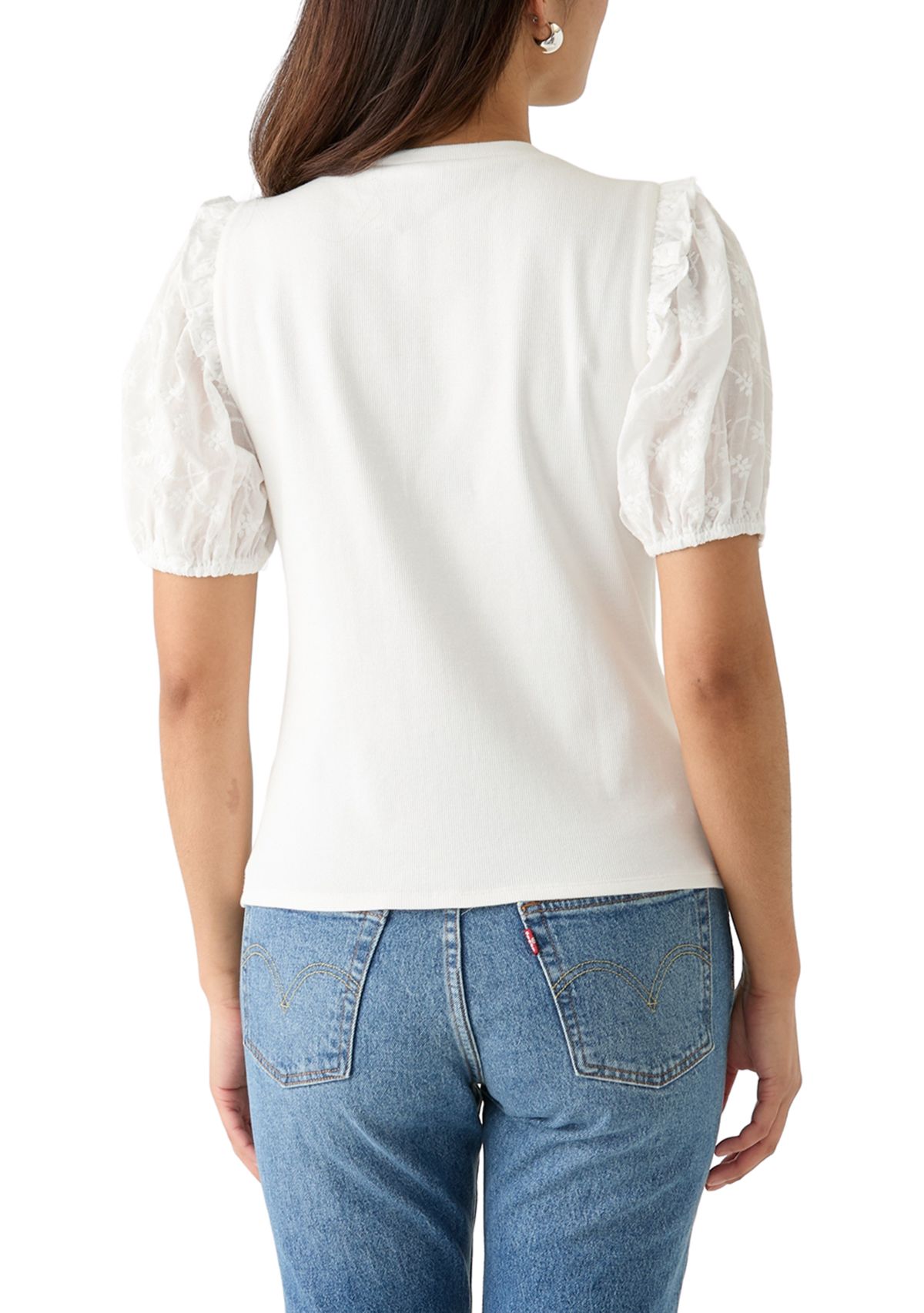 Womens Short Sleeve Knit Woven Top