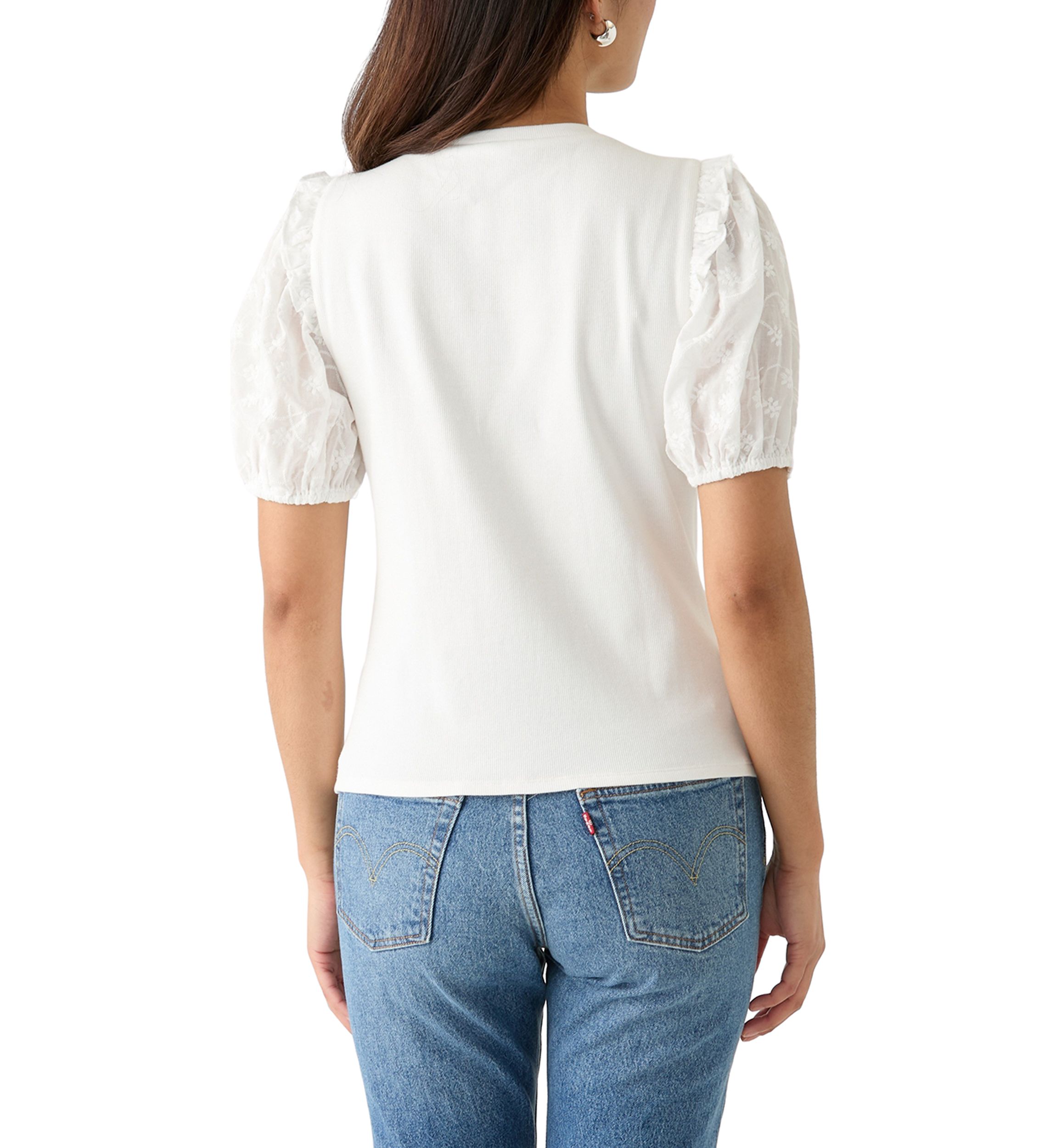 Womens Short Sleeve Knit Woven Top