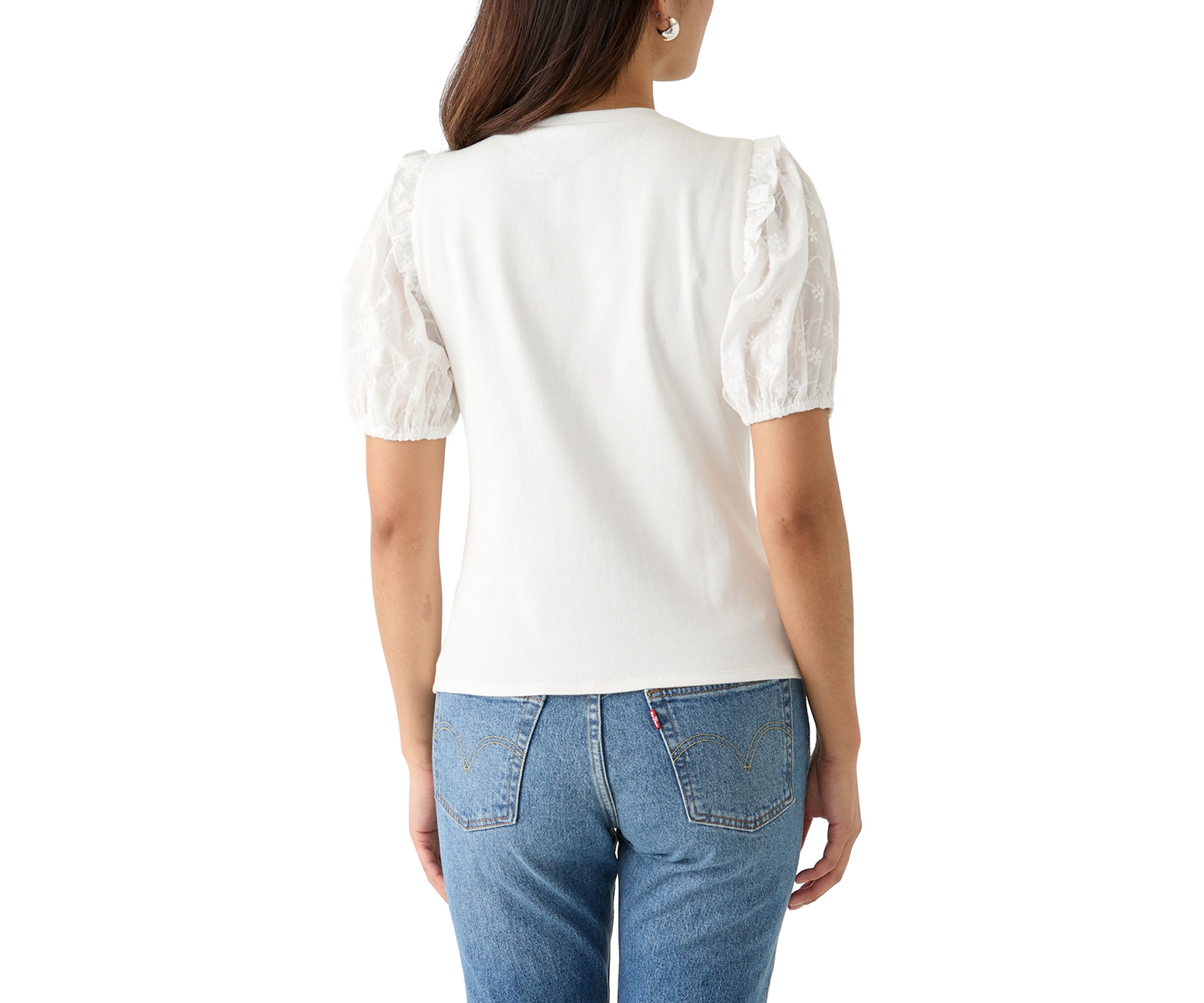 Womens Short Sleeve Knit Woven Top
