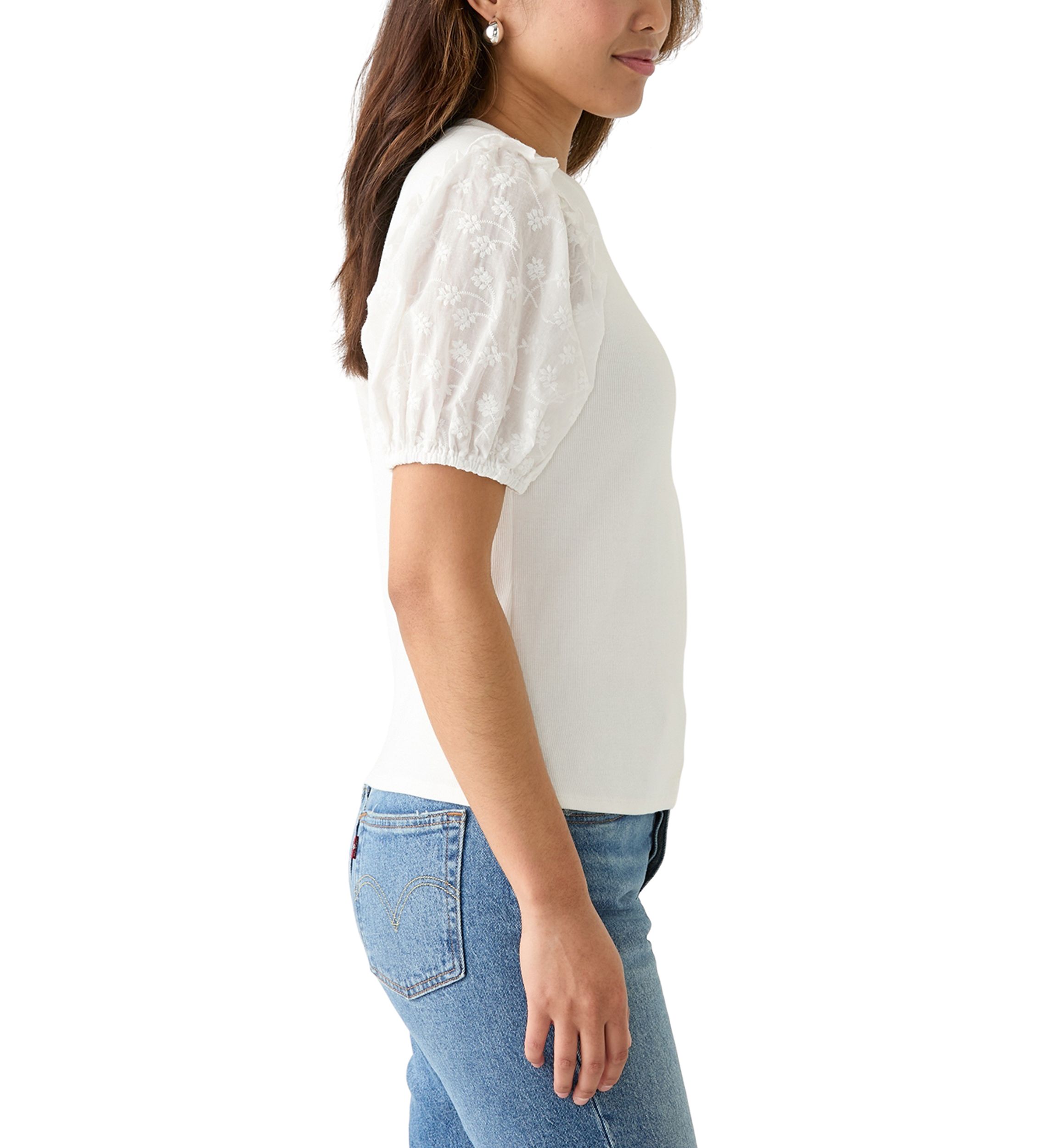 Womens Short Sleeve Knit Woven Top