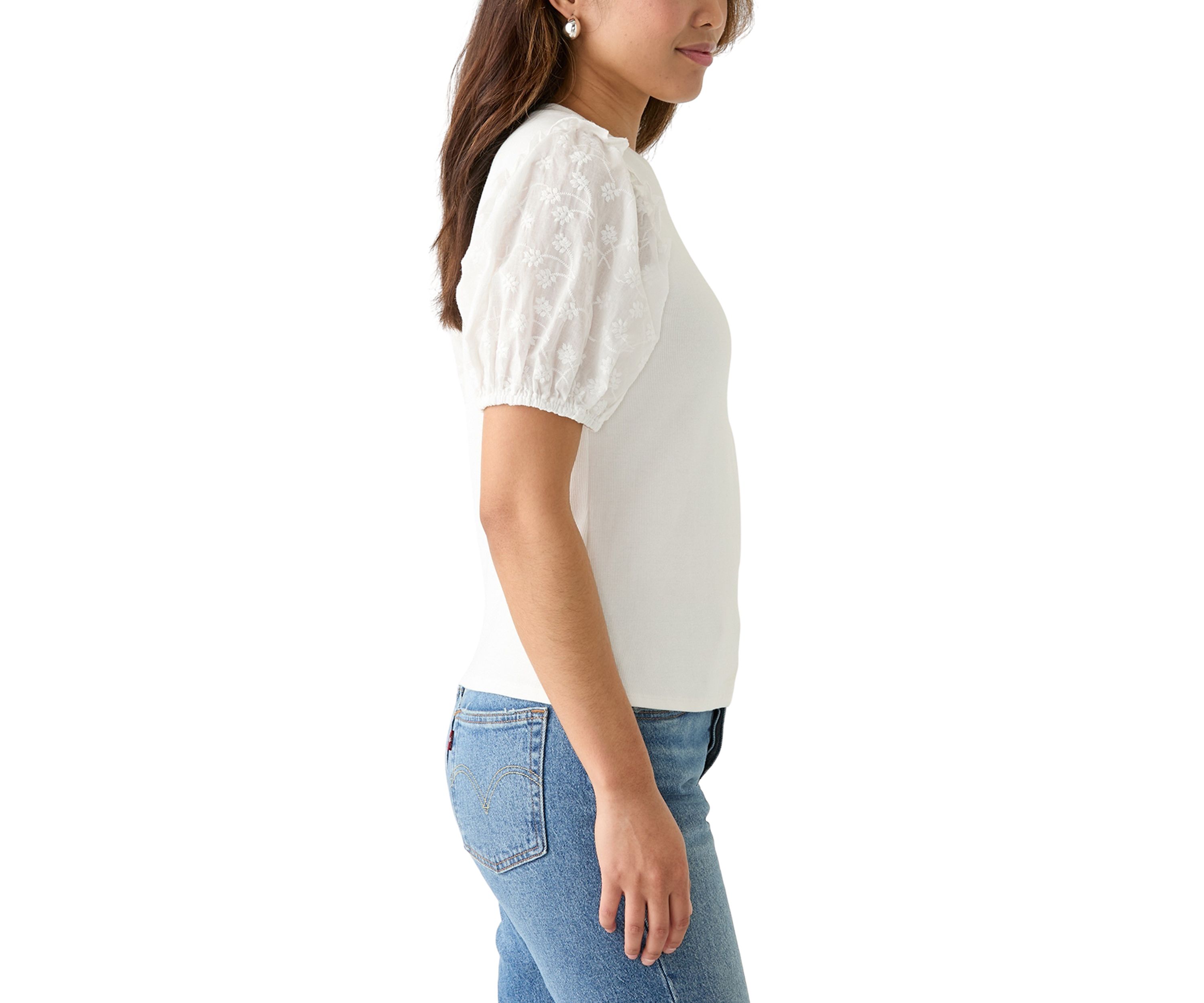 Womens Short Sleeve Knit Woven Top