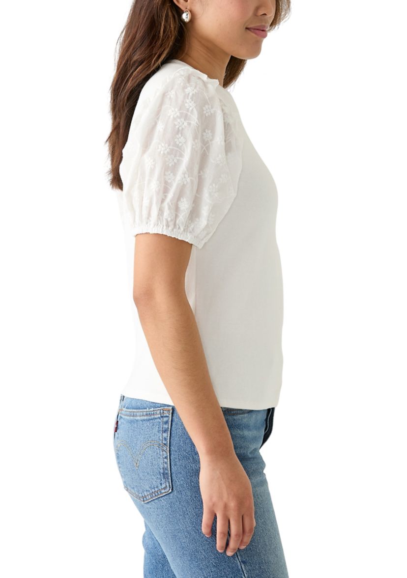 Womens Short Sleeve Knit Woven Top