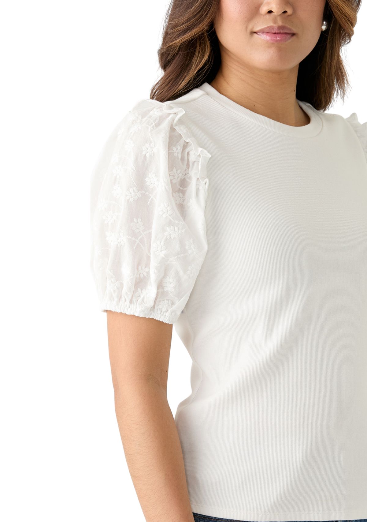 Womens Short Sleeve Knit Woven Top