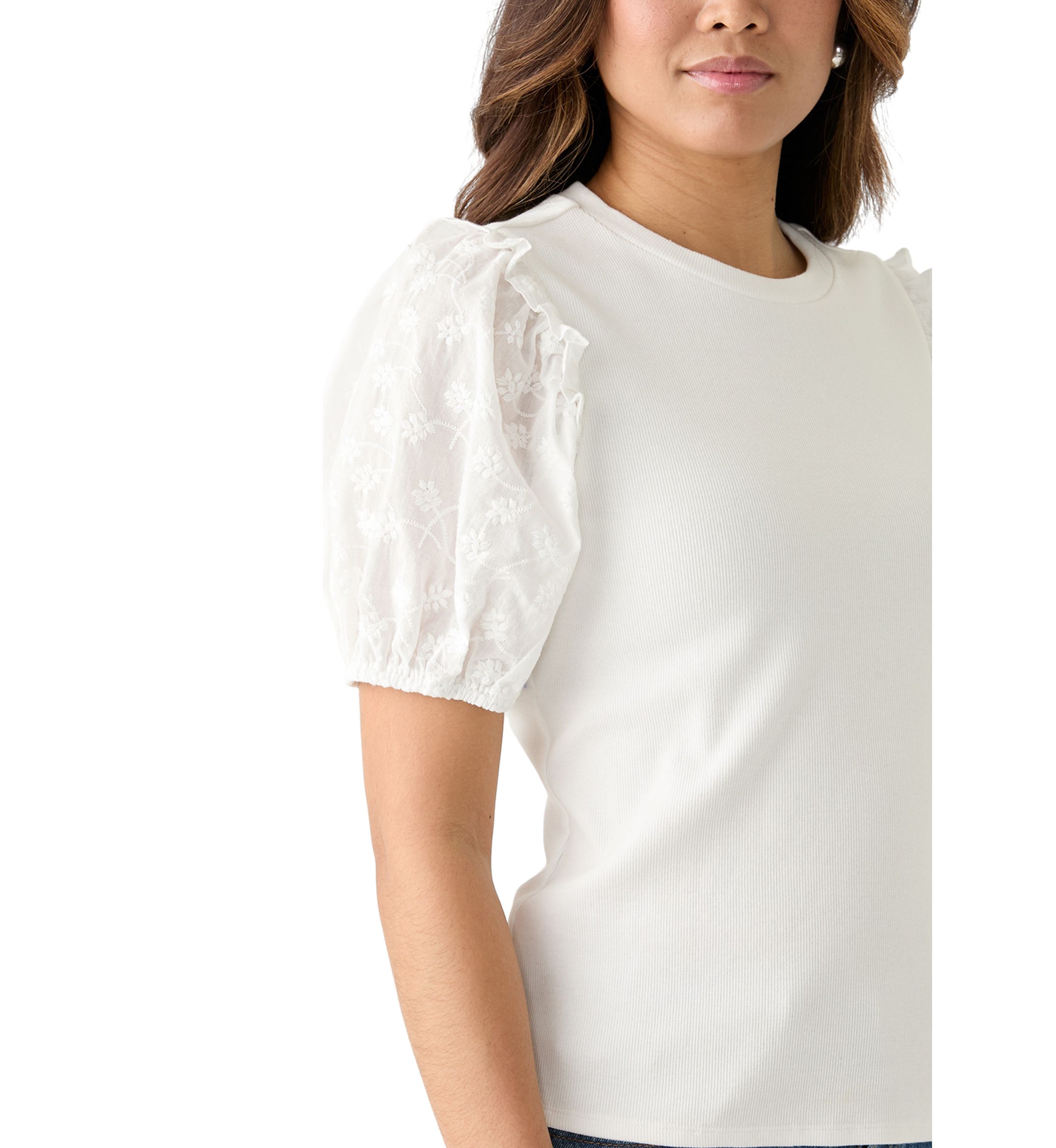 Womens Short Sleeve Knit Woven Top