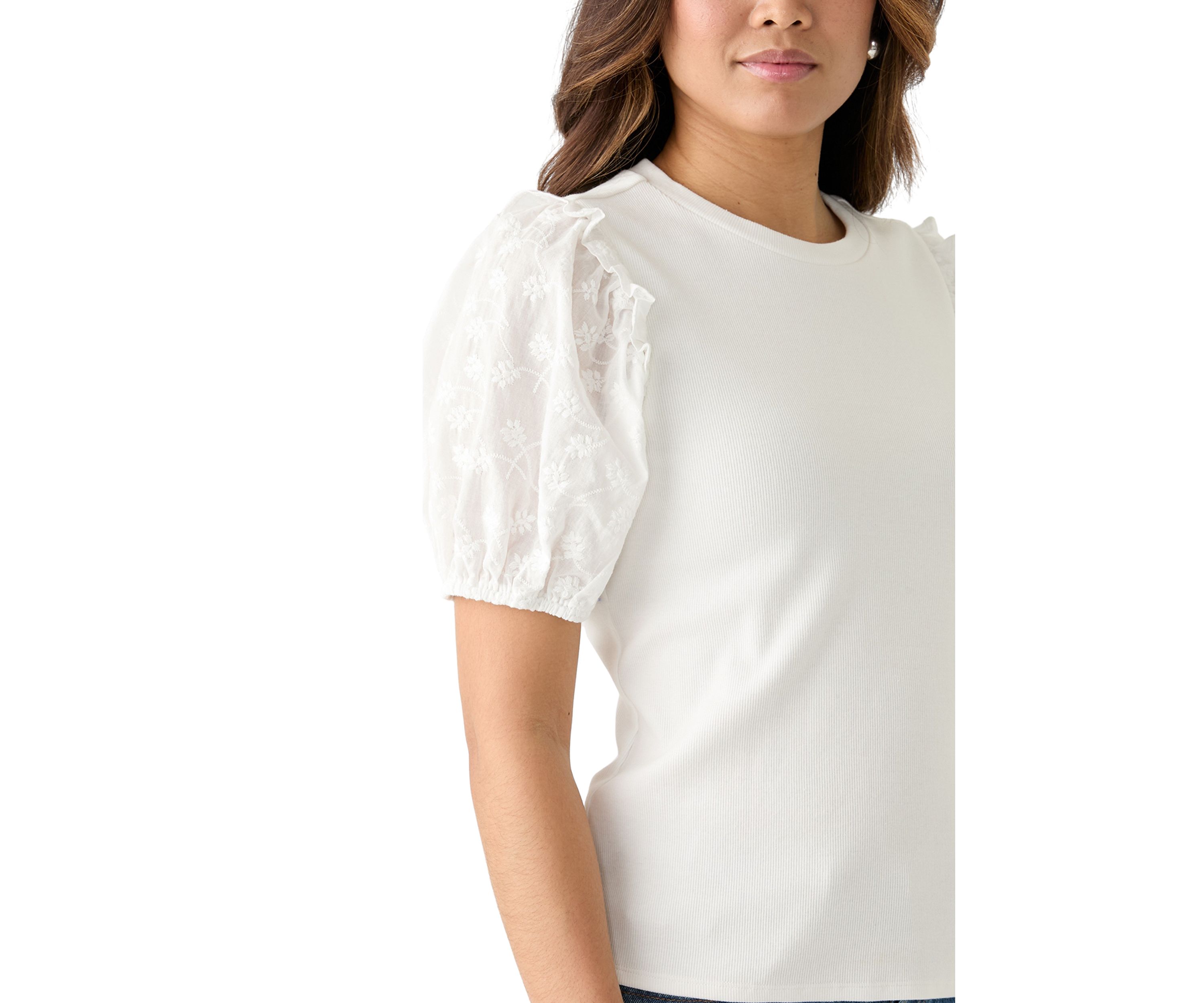 Womens Short Sleeve Knit Woven Top