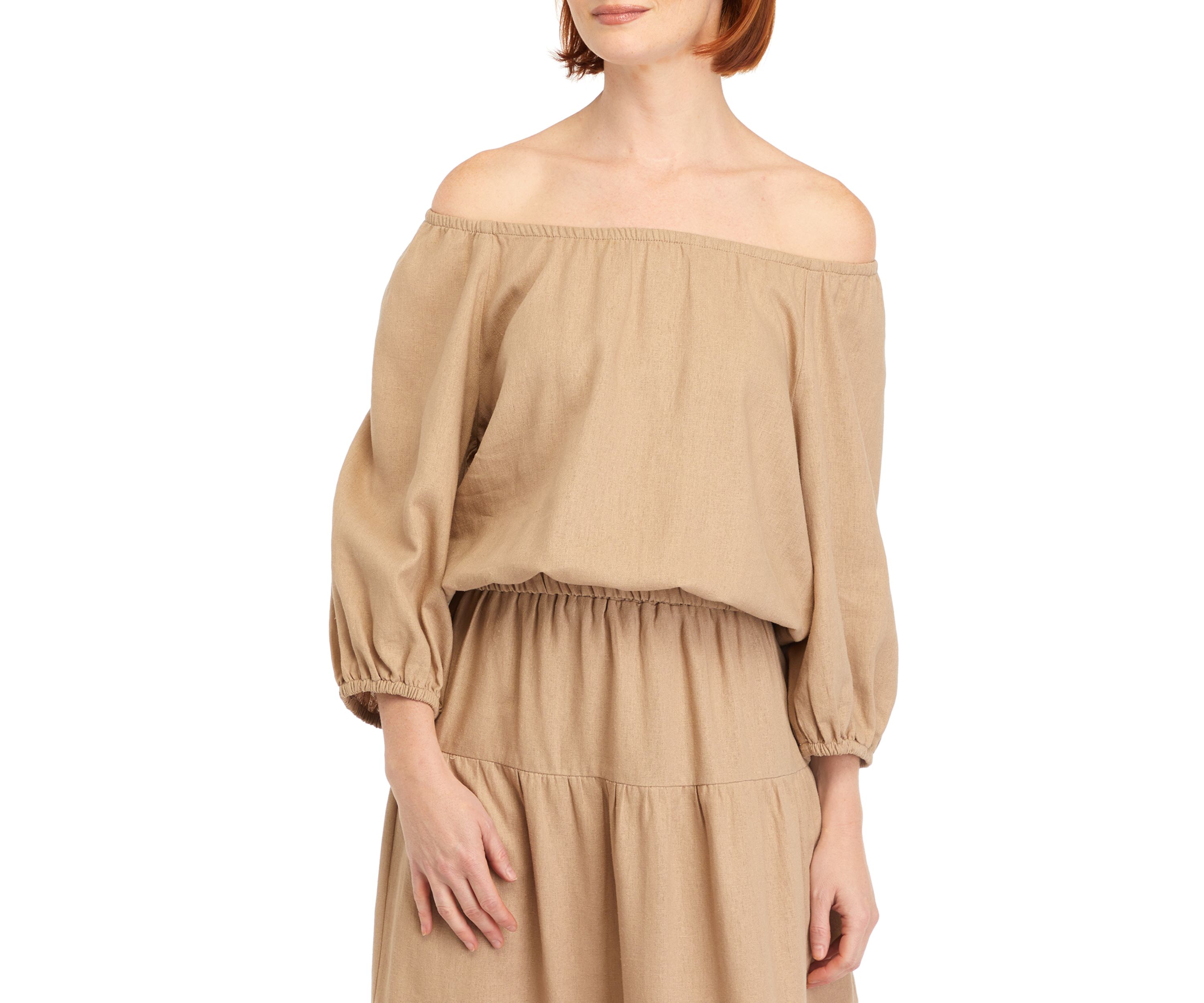 Womens Solid Linen Off the Shoulder Blouse