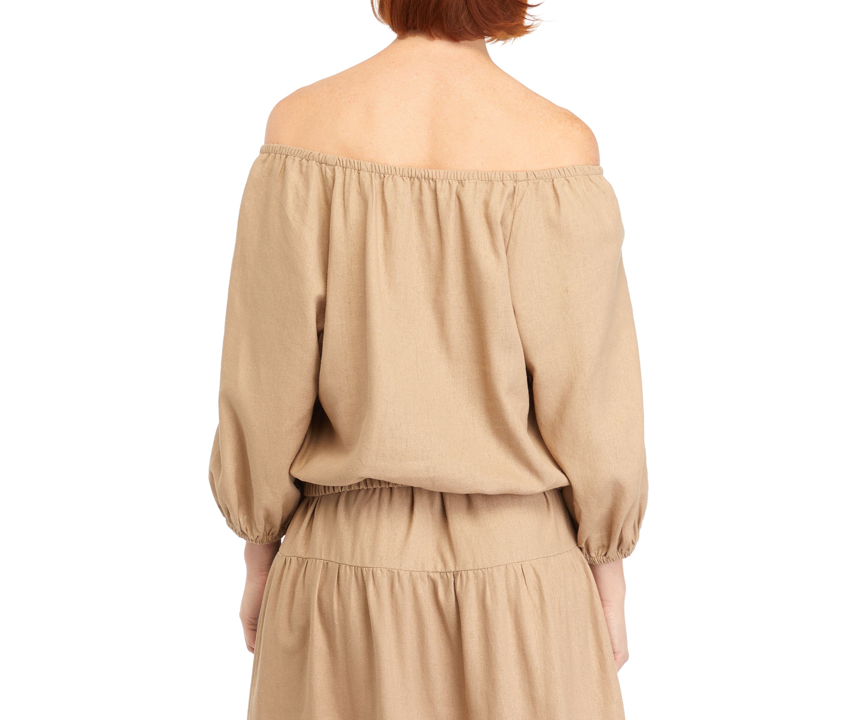 Womens Solid Linen Off the Shoulder Blouse