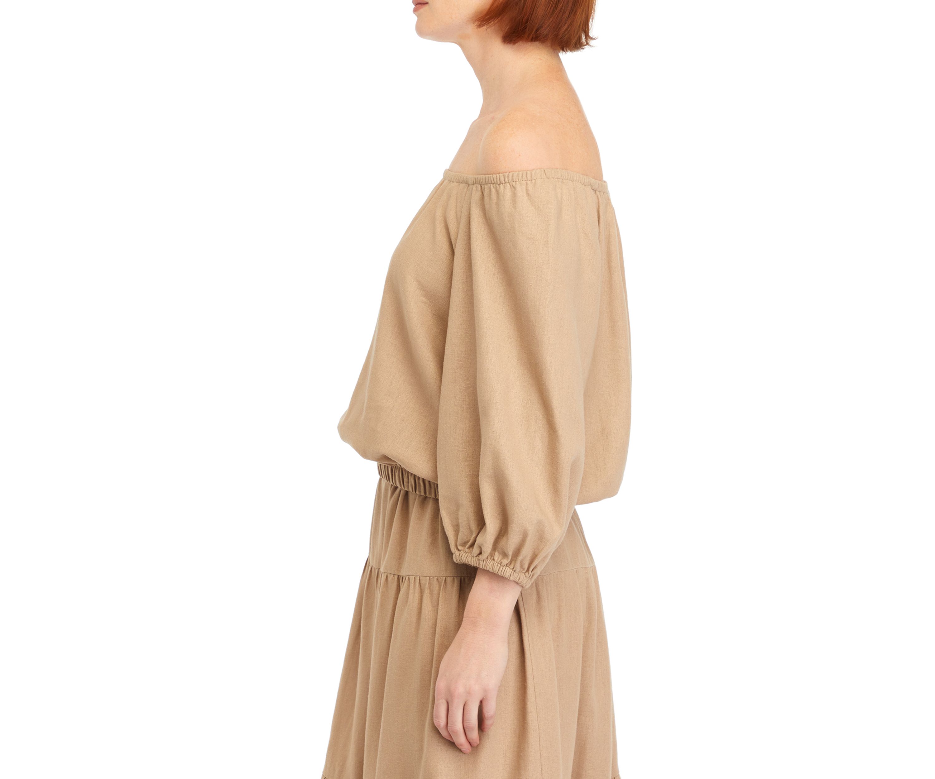 Womens Solid Linen Off the Shoulder Blouse