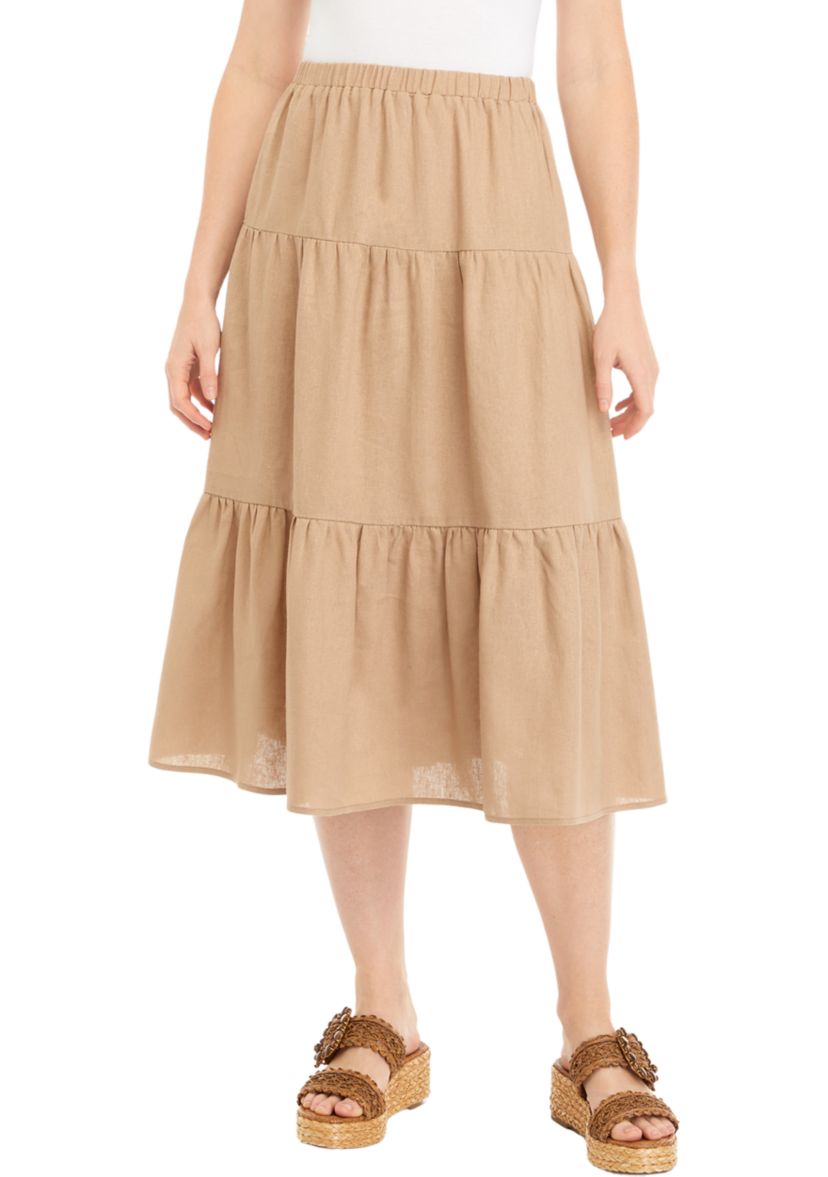 Womens Solid Tiered Linen Rayon Skirt