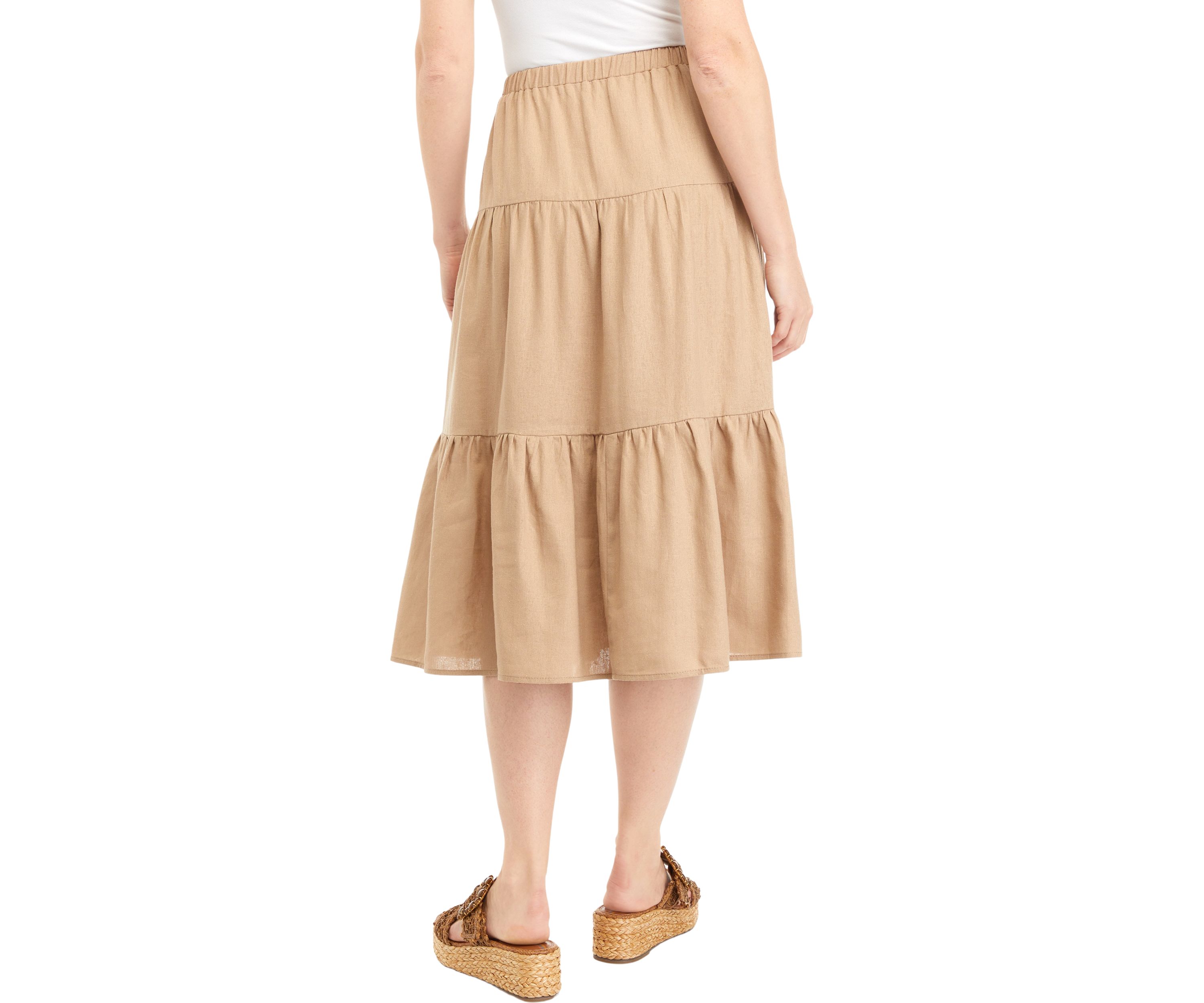 Womens Solid Tiered Linen Rayon Skirt