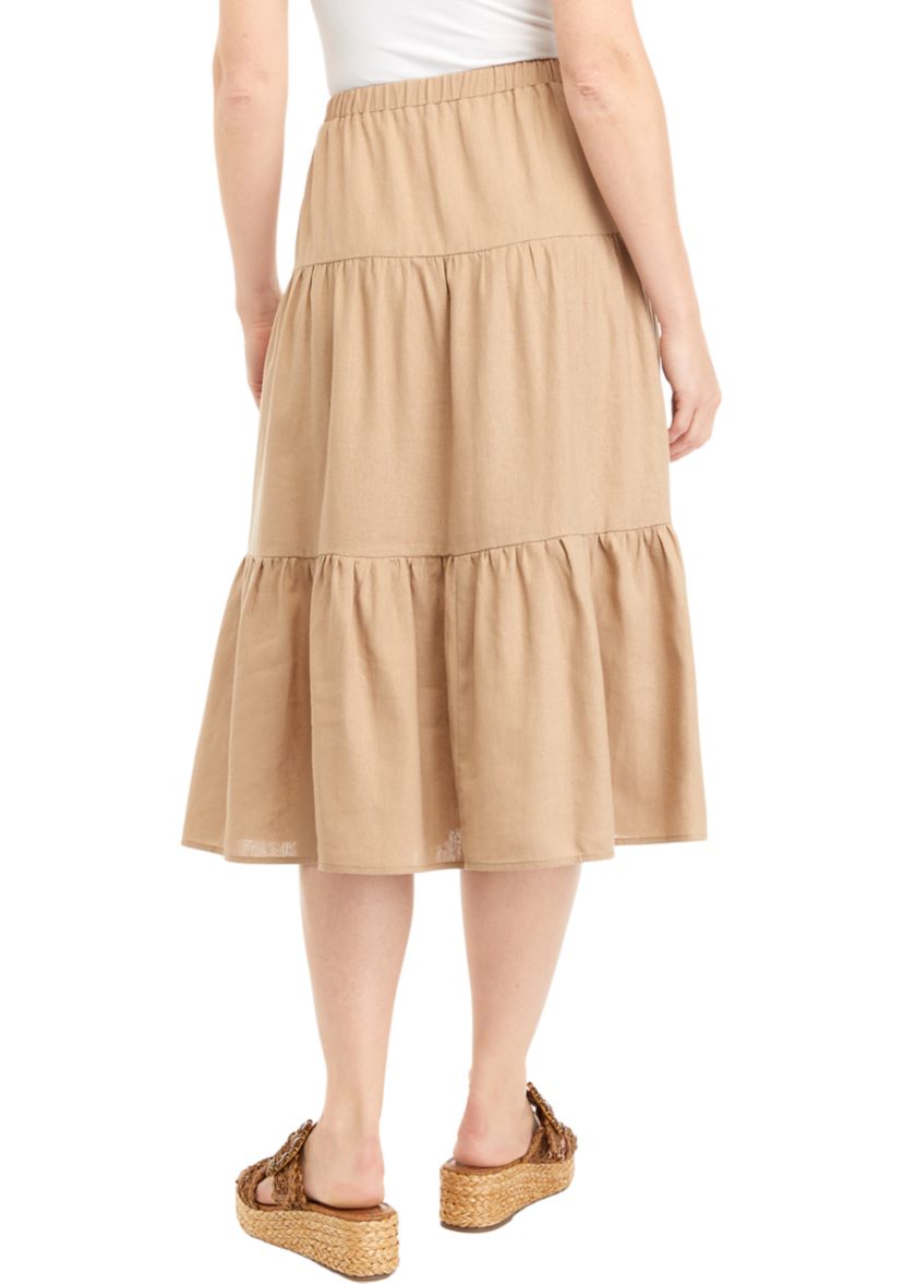 Womens Solid Tiered Linen Rayon Skirt