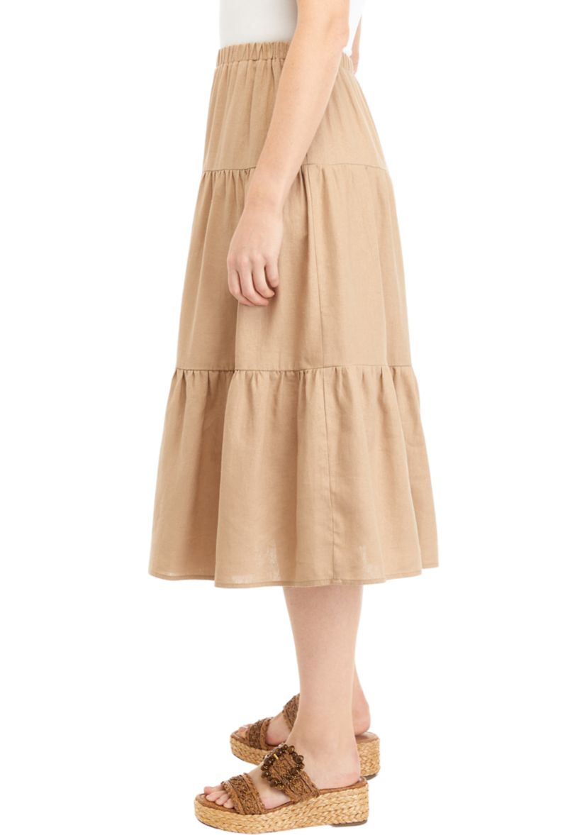 Womens Solid Tiered Linen Rayon Skirt