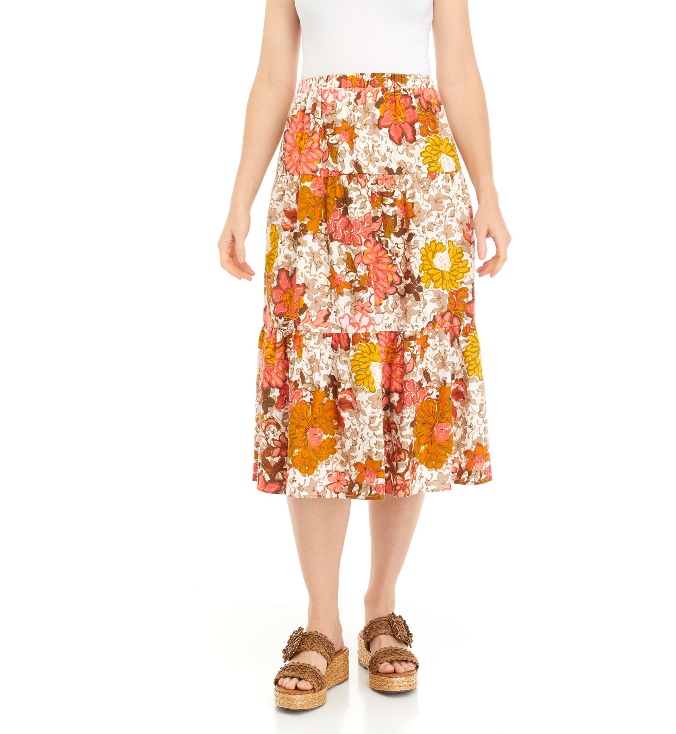 Womens Printed Midi Skirt