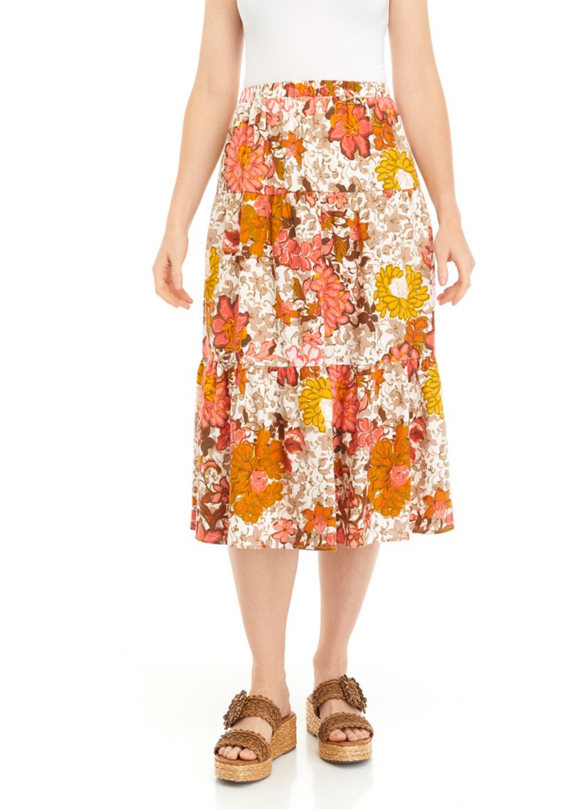Womens Printed Midi Skirt