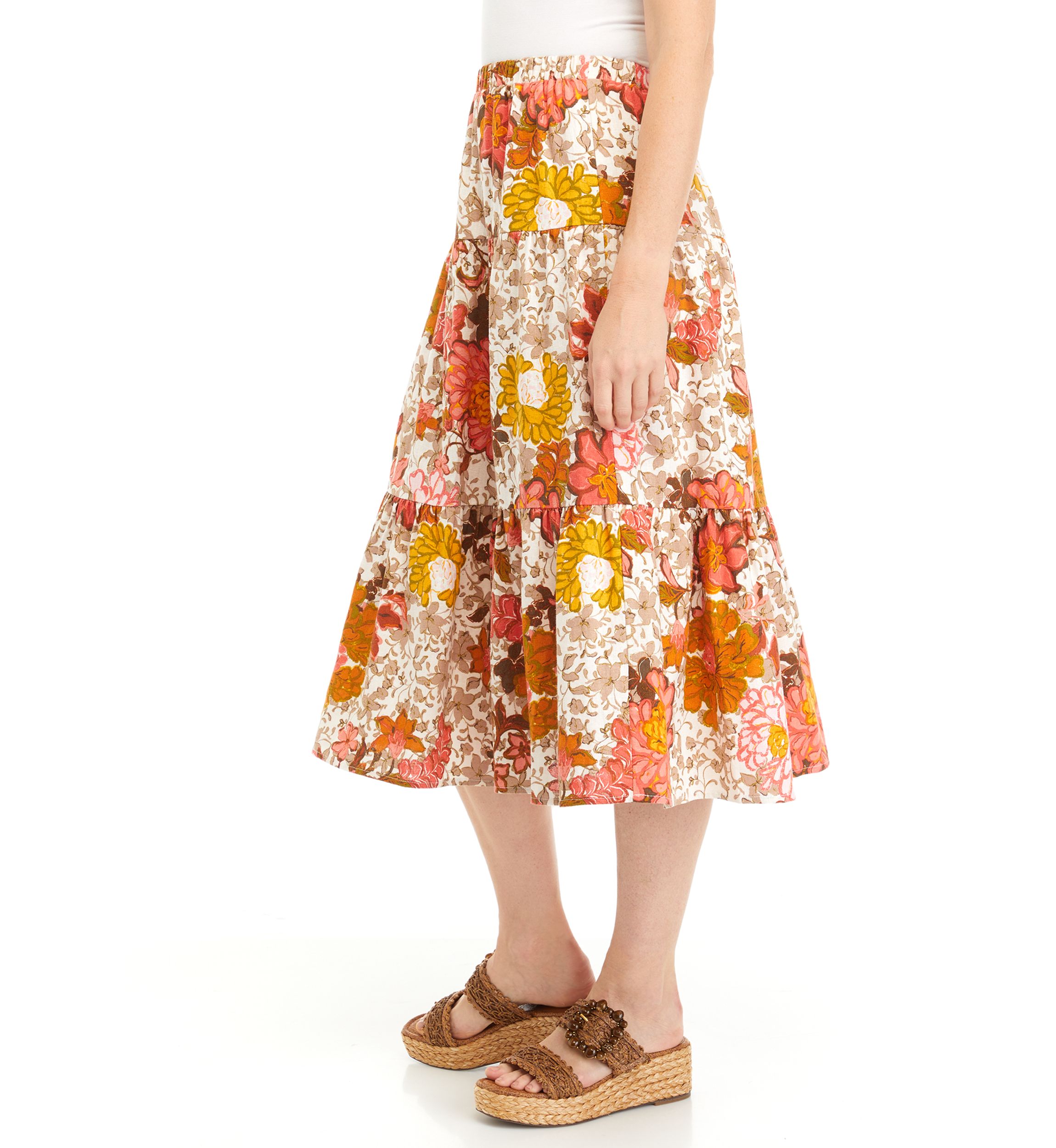 Womens Printed Midi Skirt