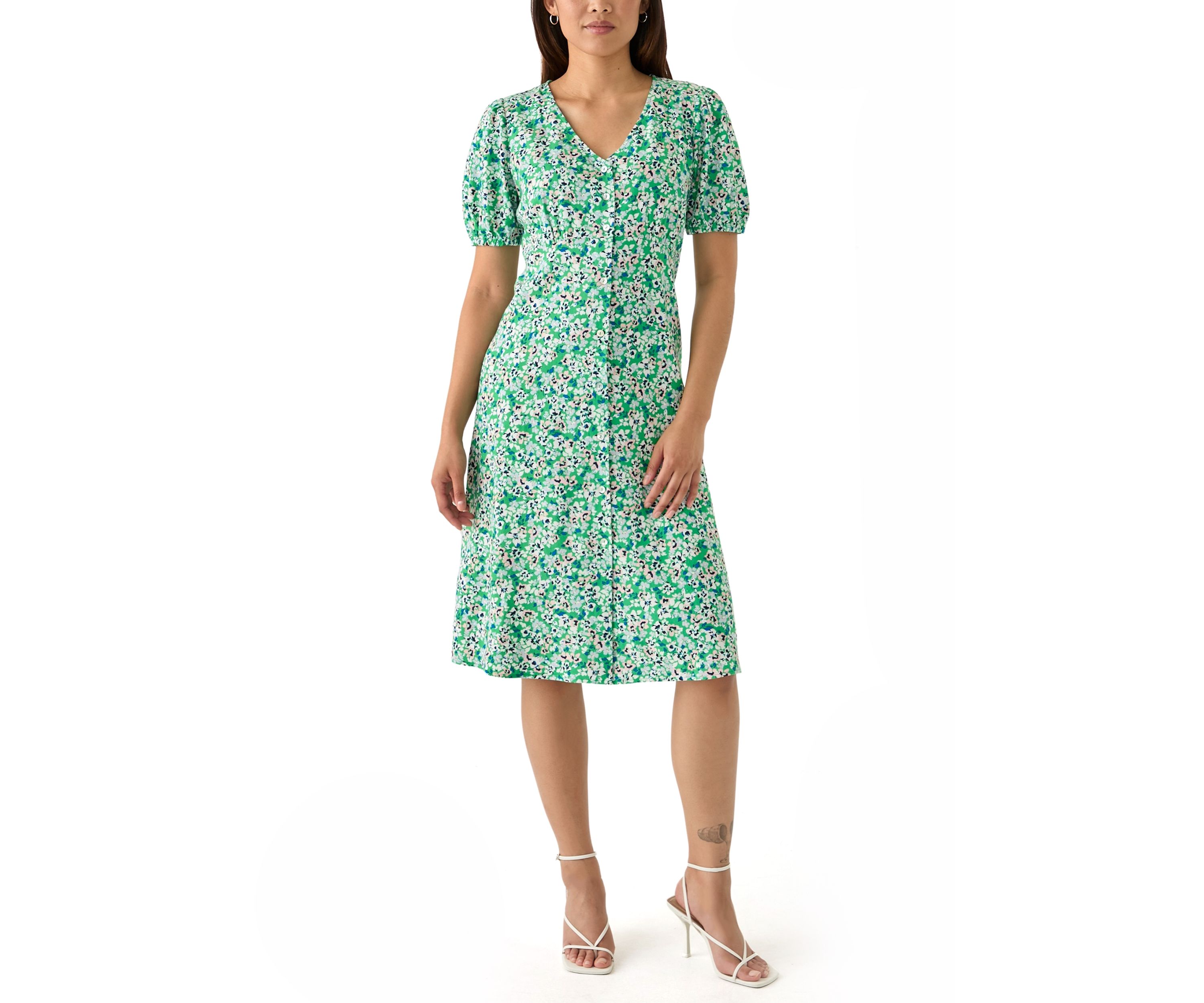 Womens Short Sleeve Button Front Midi Dress