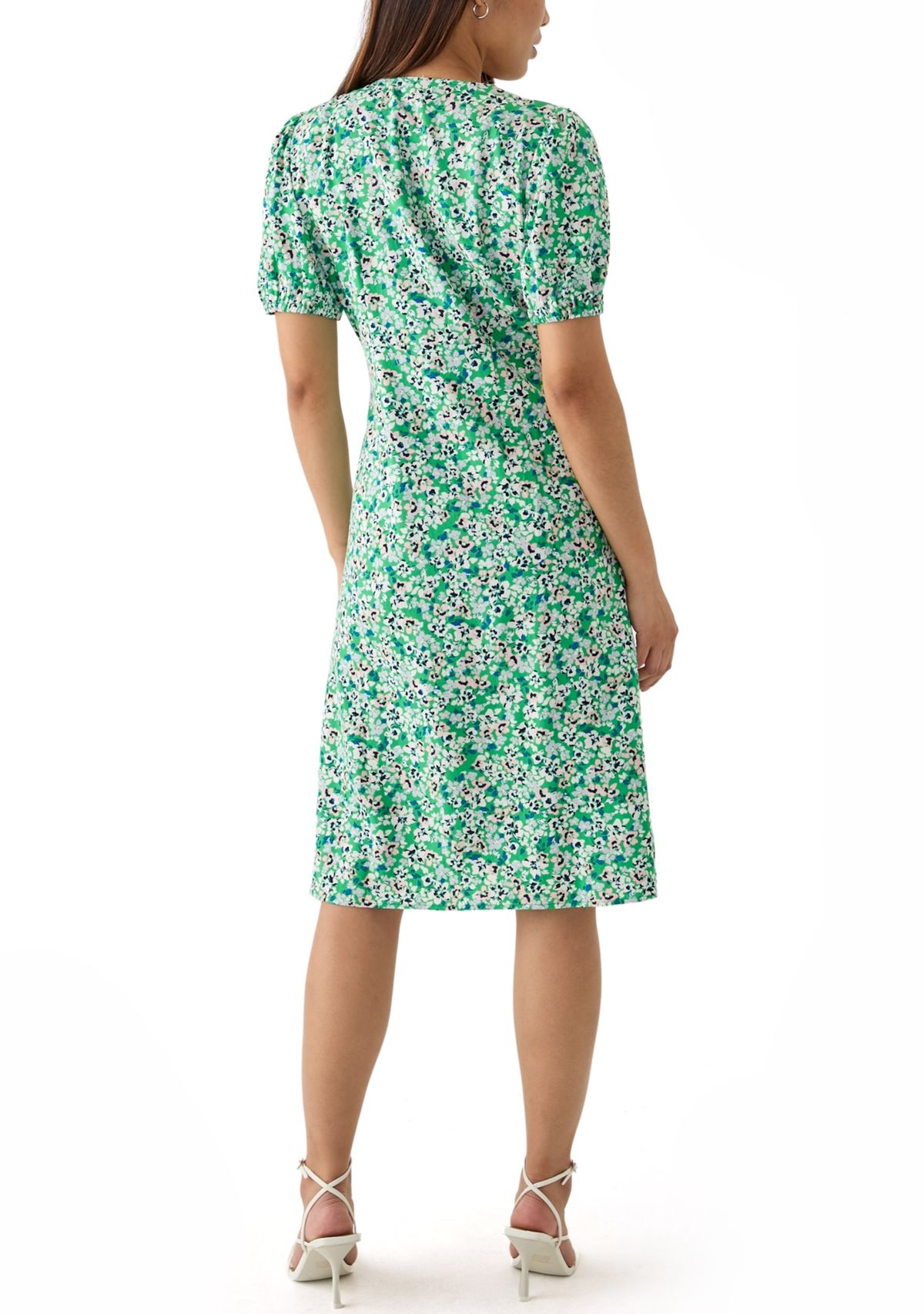 Womens Short Sleeve Button Front Midi Dress