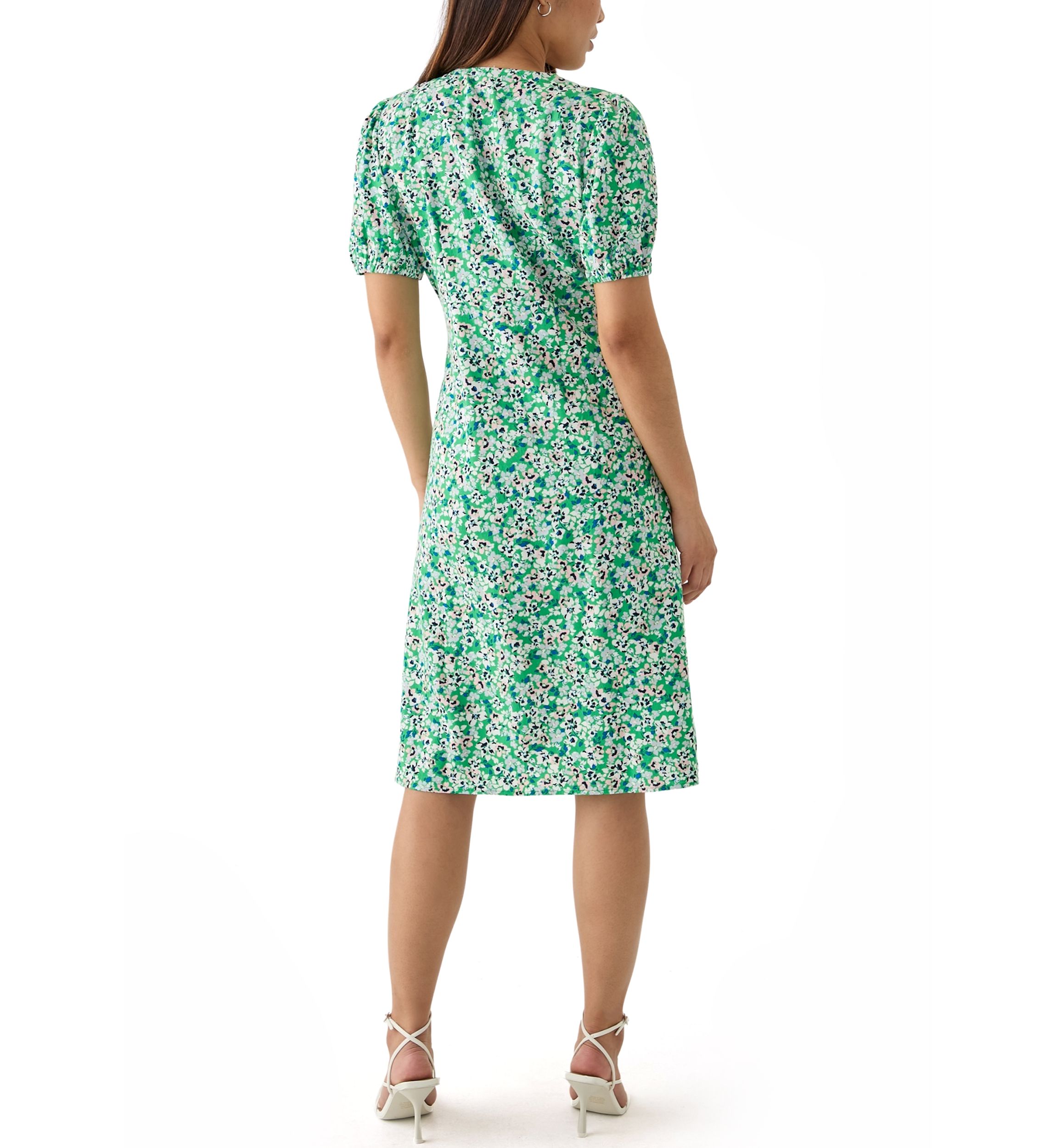 Womens Short Sleeve Button Front Midi Dress